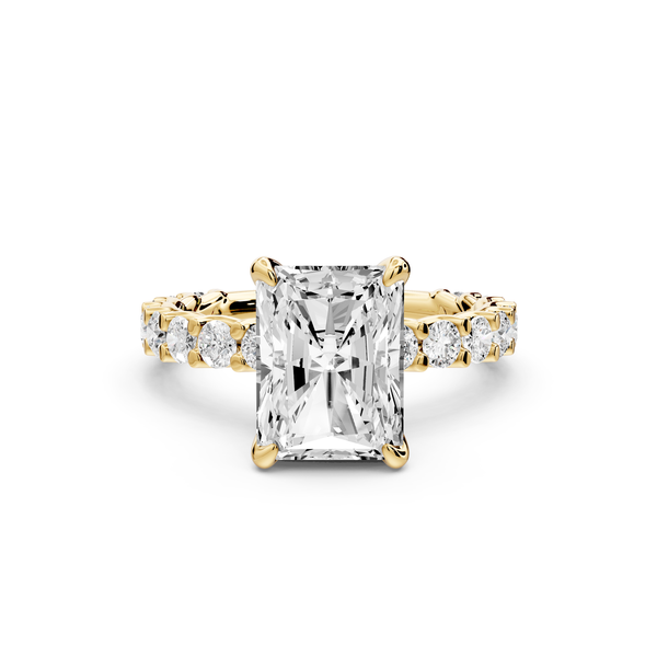 Siena - 3ct 14k yellow gold emerald Hidden Halo with Shared Prong Pavé Engagement Ring