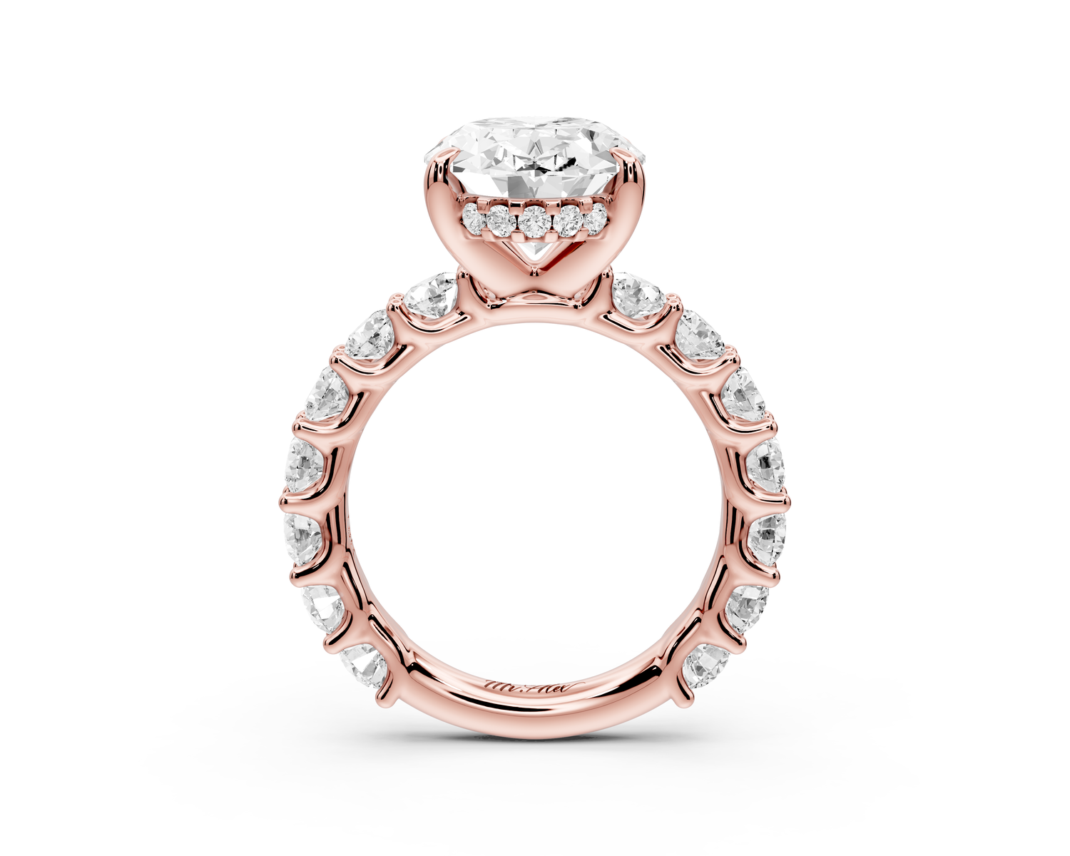 Siena - 3ct 14k rose gold oval Hidden Halo with Shared Prong Pavé Engagement Ring