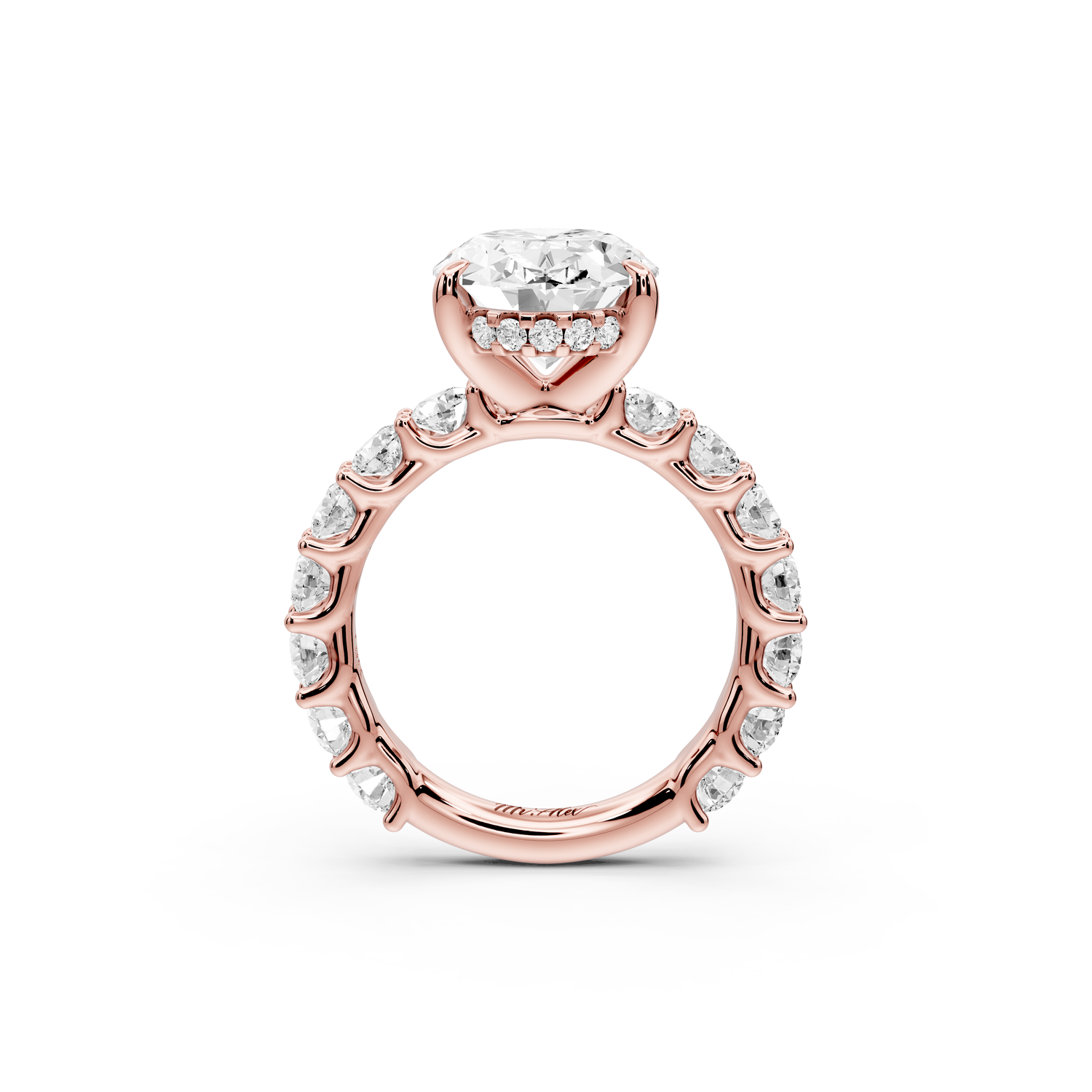 Siena - 3ct 14k rose gold oval Hidden Halo with Shared Prong Pavé Engagement Ring
