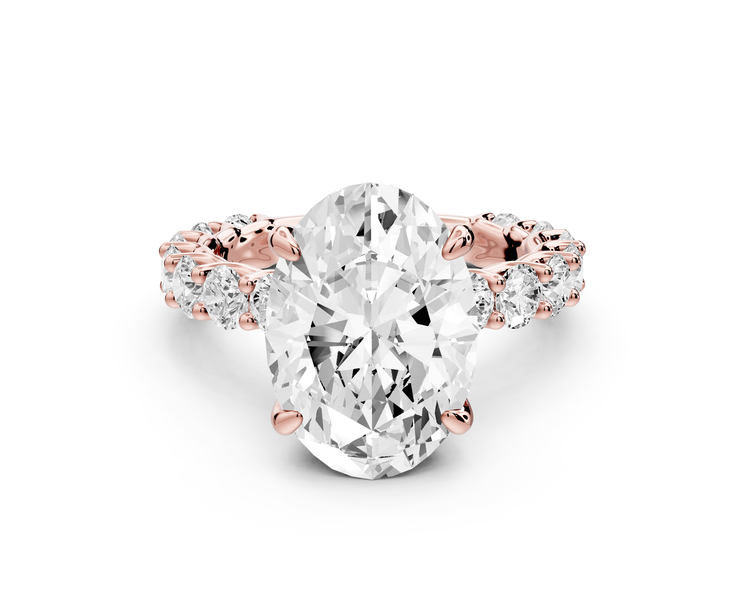 Siena - 3ct 14k rose gold oval Hidden Halo with Shared Prong Pavé Engagement Ring