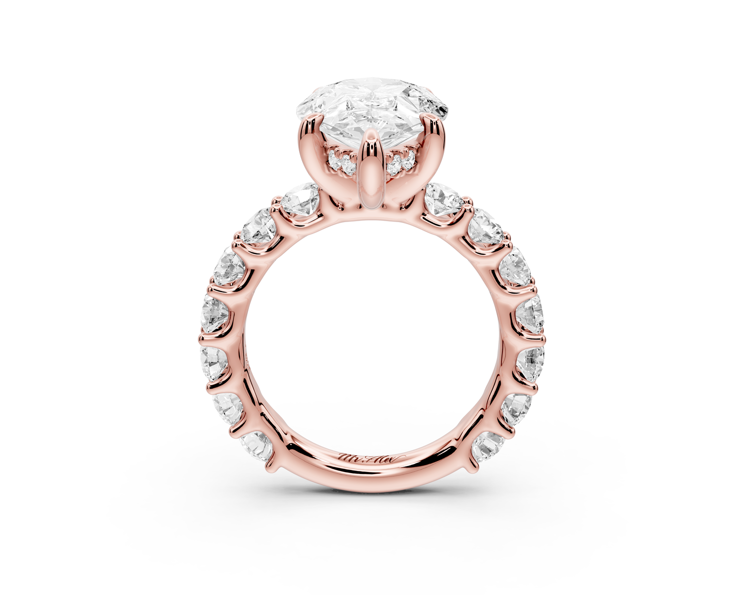 Siena - 3ct 14k rose gold pear Hidden Halo with Shared Prong Pavé Engagement Ring