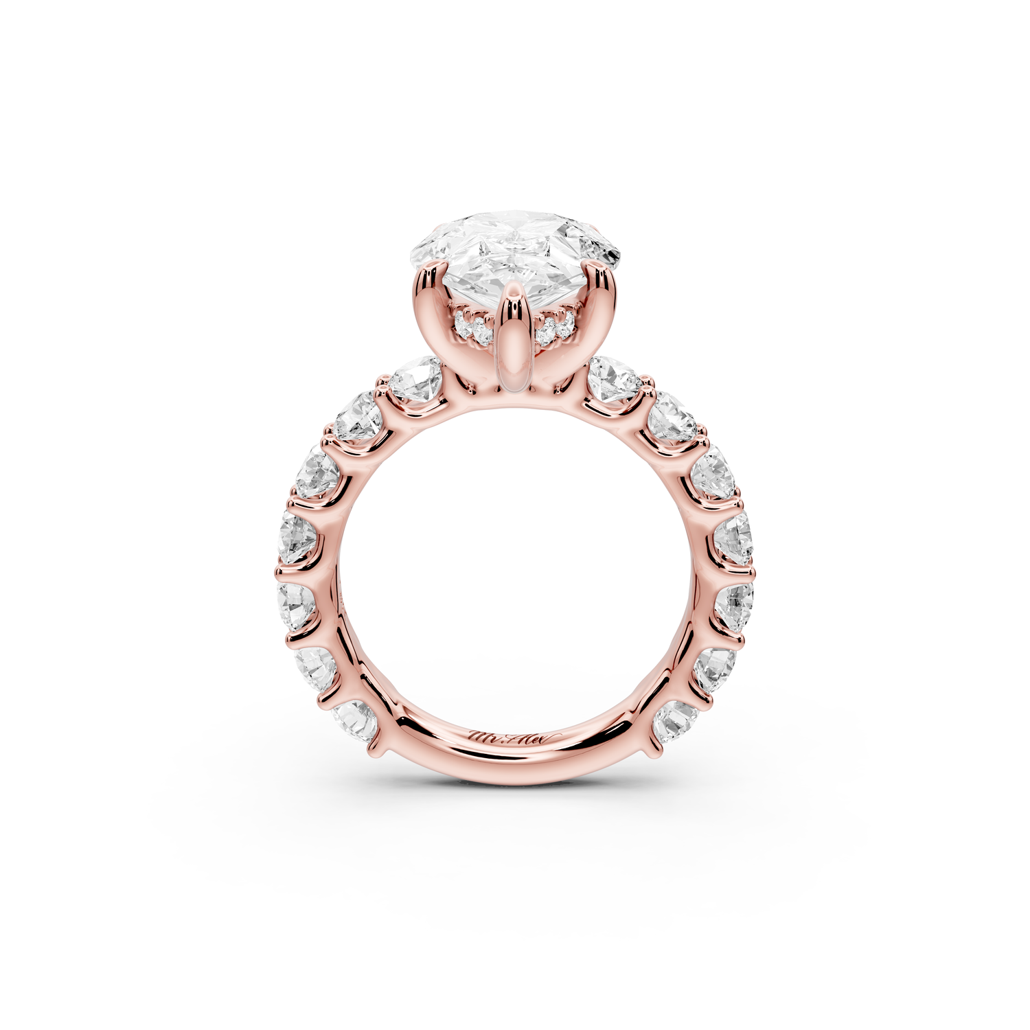 Siena - 3ct 14k rose gold pear Hidden Halo with Shared Prong Pavé Engagement Ring