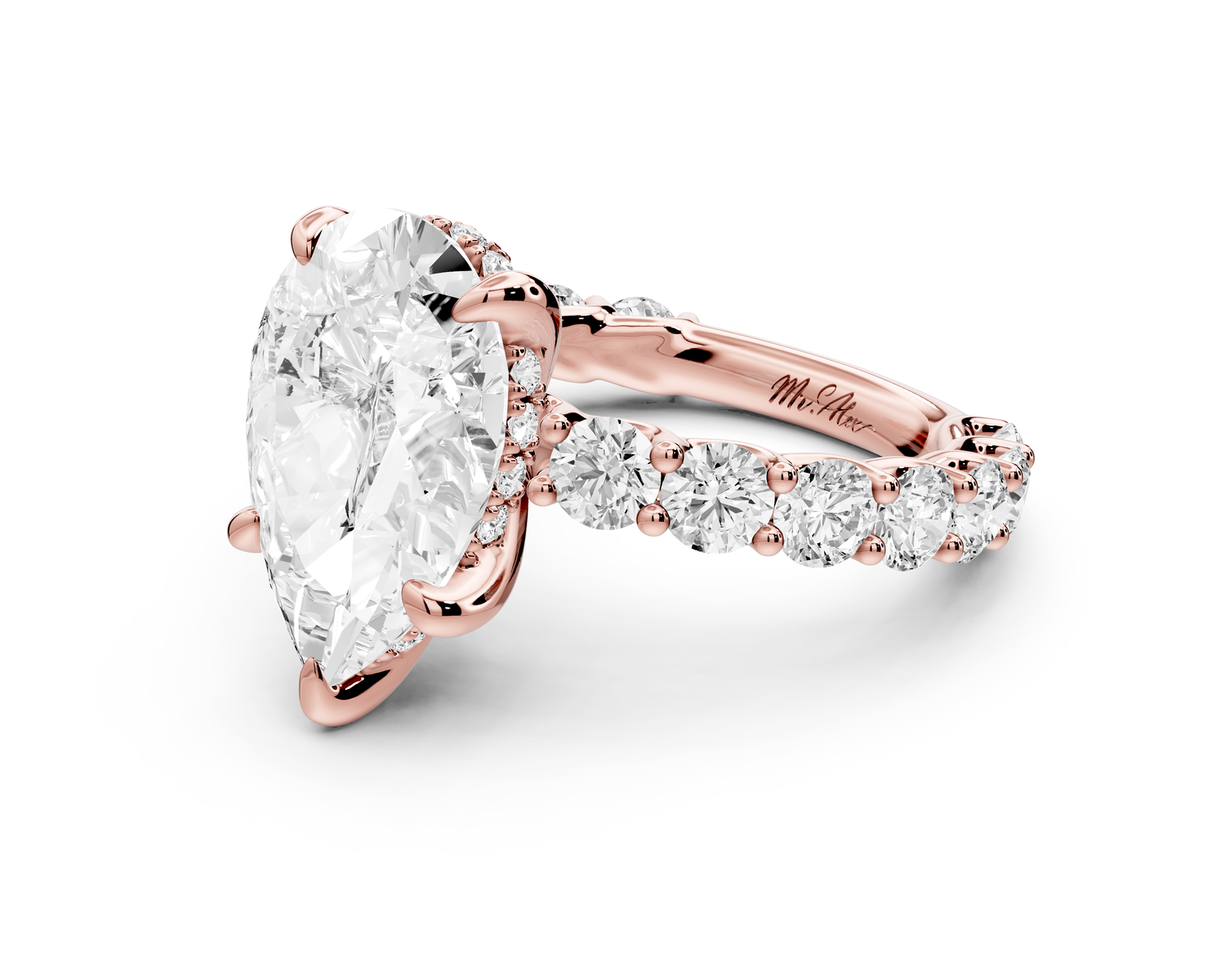 Siena - 3ct 14k rose gold pear Hidden Halo with Shared Prong Pavé Engagement Ring
