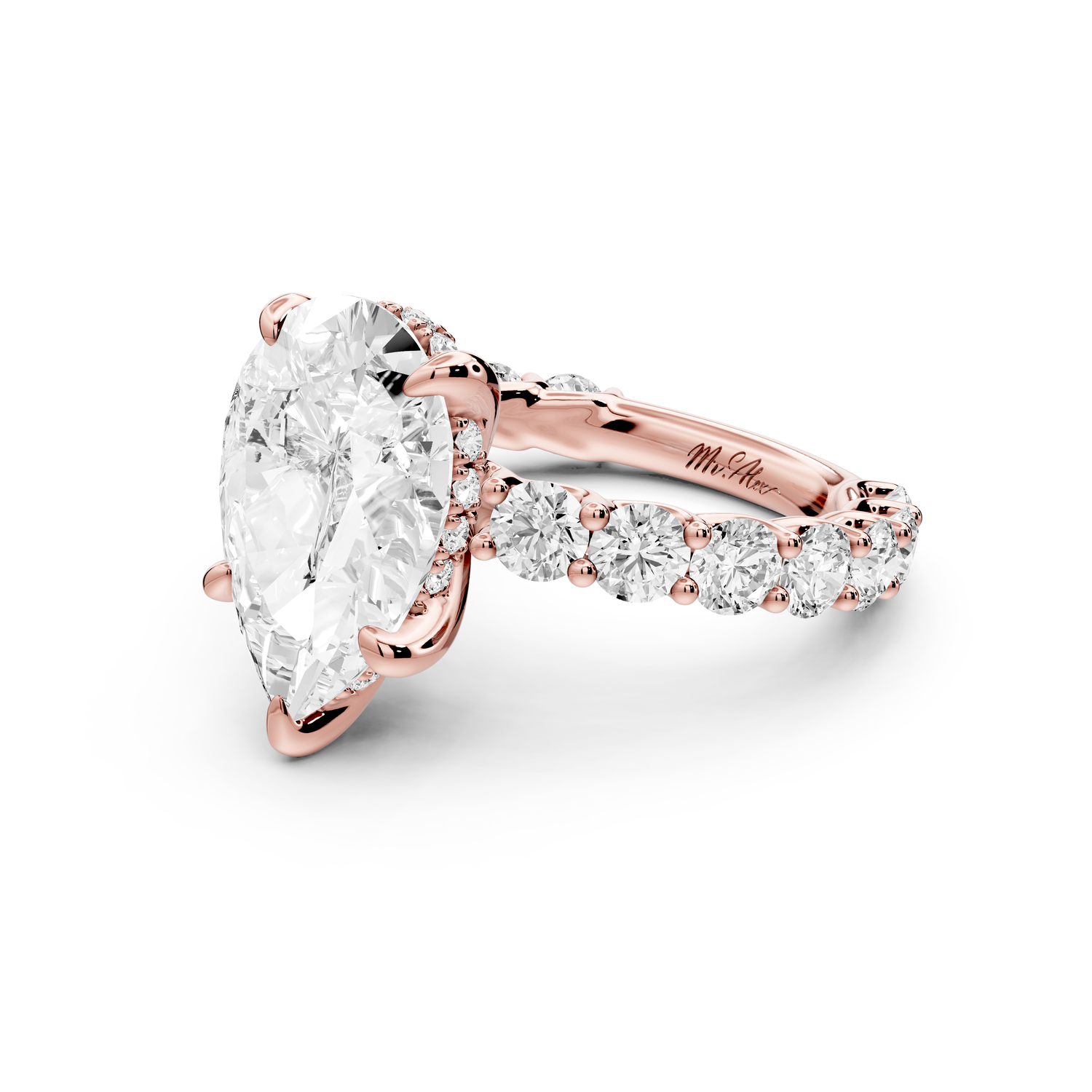 Siena - 3ct 14k rose gold pear Hidden Halo with Shared Prong Pavé Engagement Ring