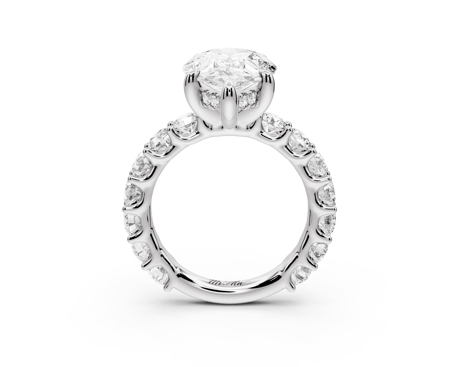 Siena - 3ct 14k white gold pear Hidden Halo with Shared Prong Pavé Engagement Ring