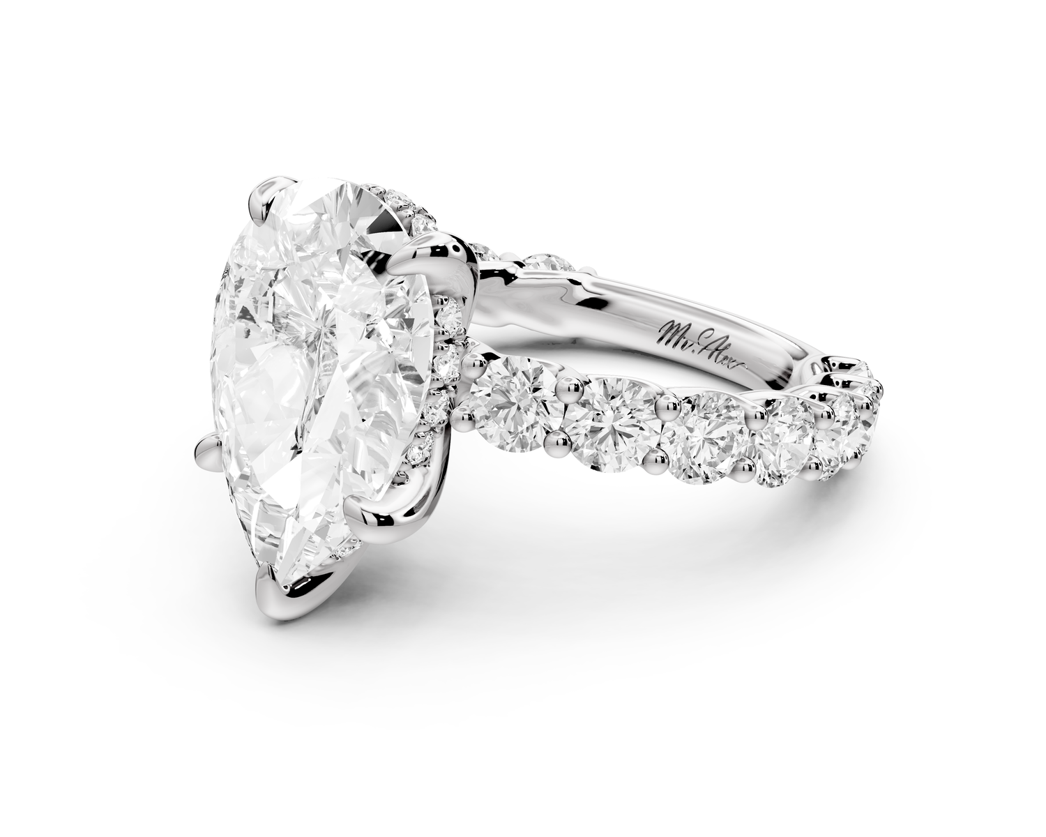 Siena - 3ct 14k white gold pear Hidden Halo with Shared Prong Pavé Engagement Ring