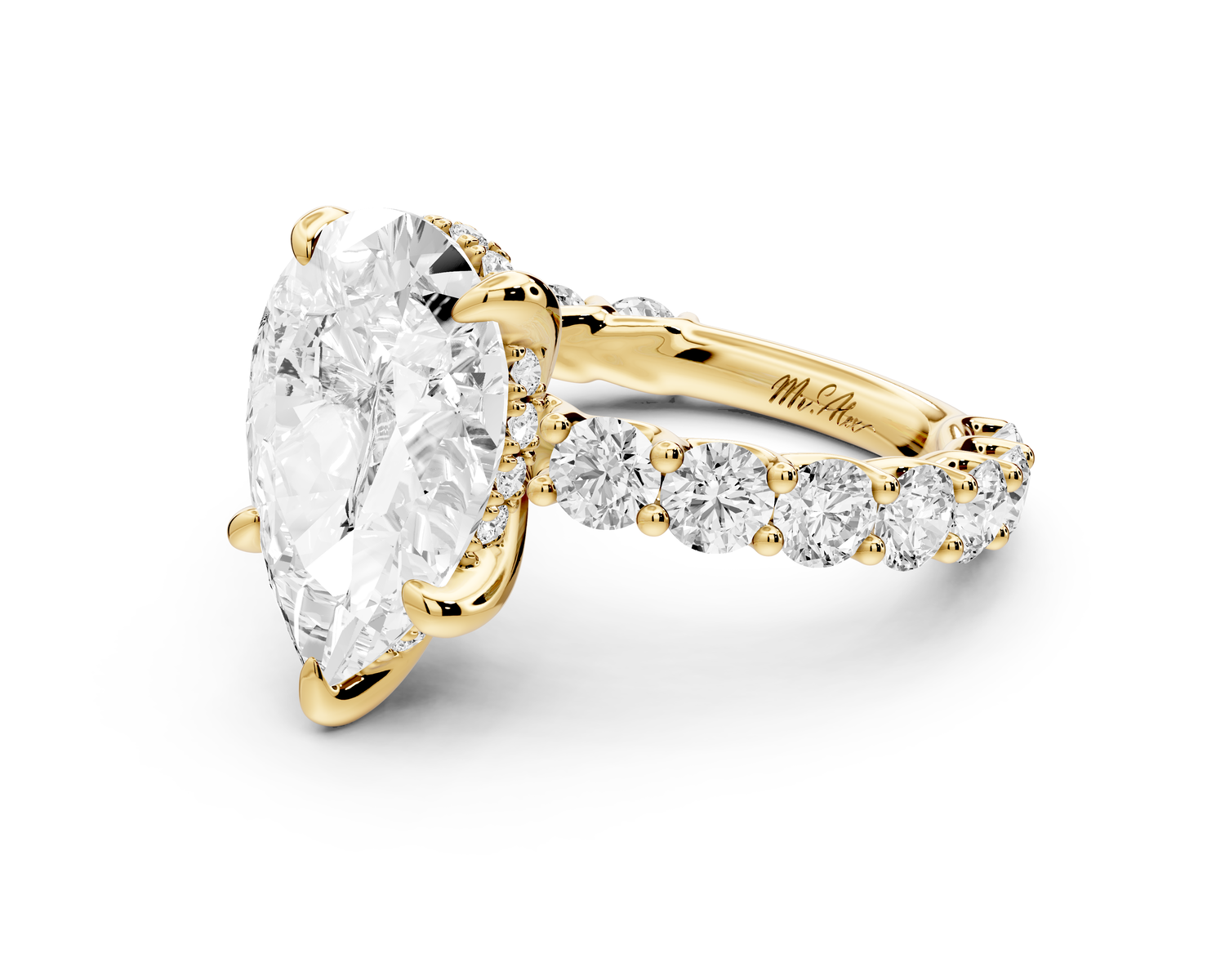 Siena - 3ct 14k yellow gold pear Hidden Halo with Shared Prong Pavé Engagement Ring