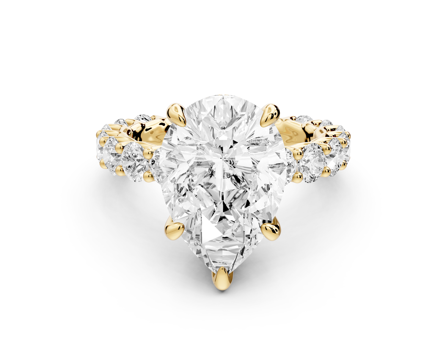 Siena - 3ct 14k yellow gold pear Hidden Halo with Shared Prong Pavé Engagement Ring