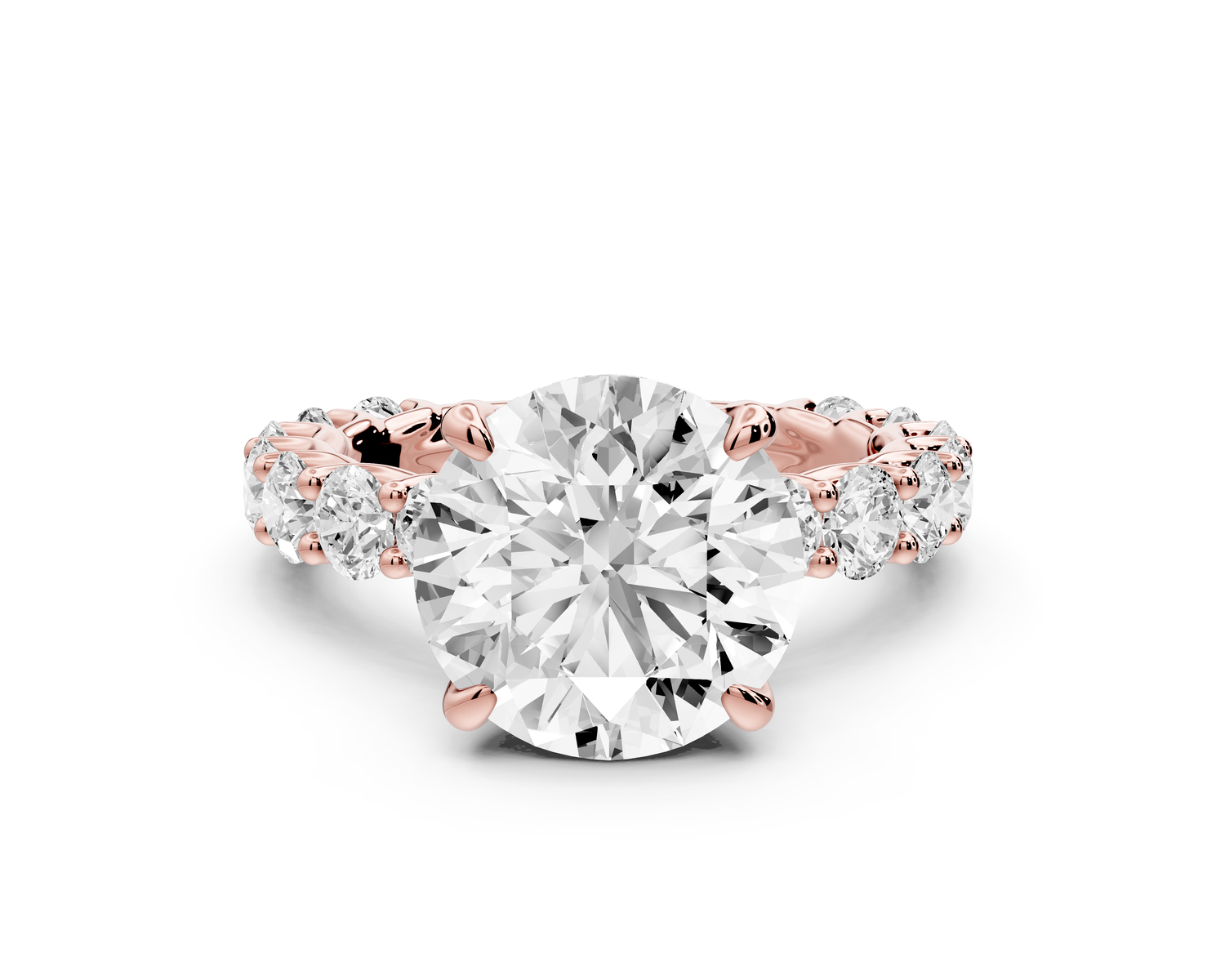 Siena - 3ct 14k rose gold round Hidden Halo with Shared Prong Pavé Engagement Ring