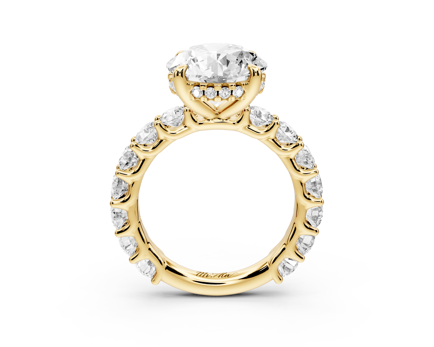 Siena - 3ct 14k yellow gold round Hidden Halo with Shared Prong Pavé Engagement Ring