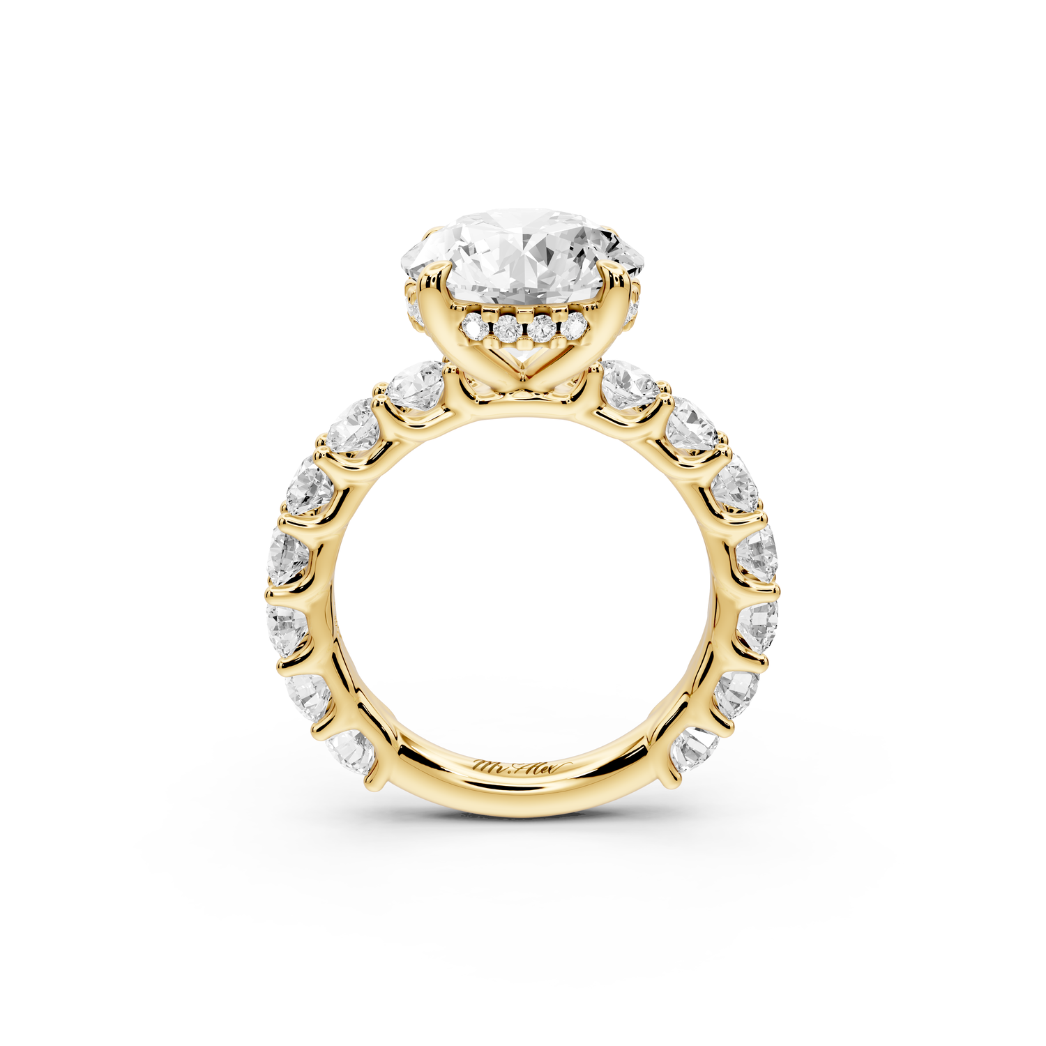 Siena - 3ct 14k yellow gold round Hidden Halo with Shared Prong Pavé Engagement Ring