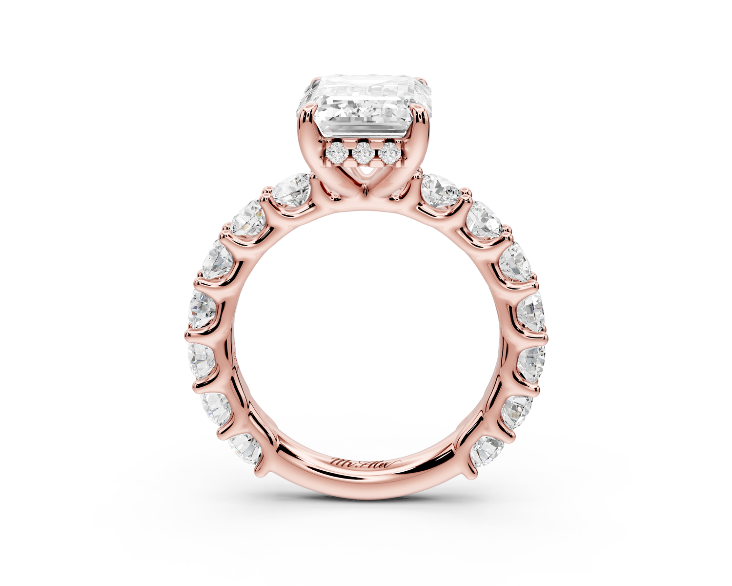 Siena - 4ct 14k rose gold emerald Hidden Halo with Shared Prong Pavé Engagement Ring