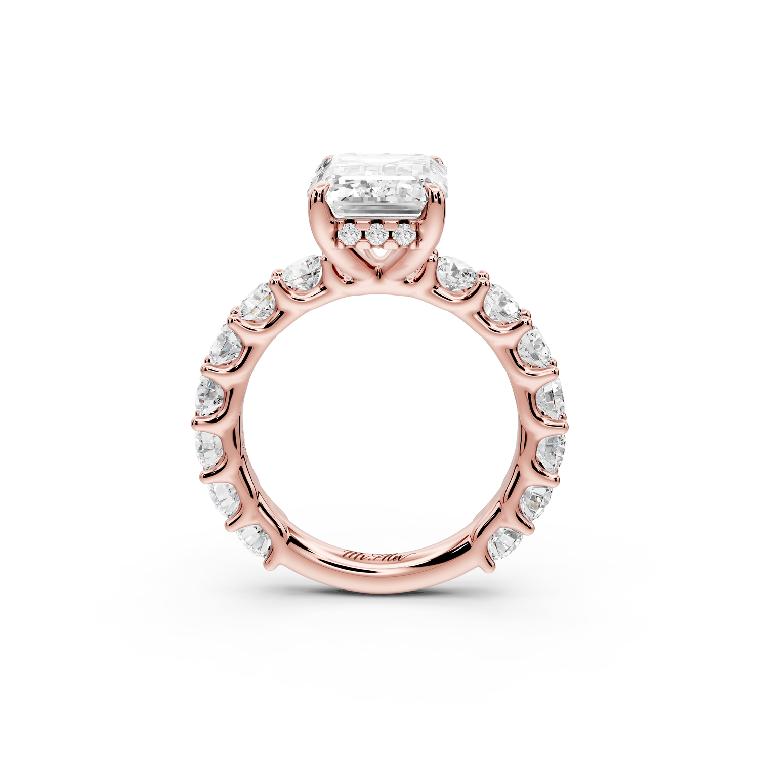 Siena - 4ct 14k rose gold emerald Hidden Halo with Shared Prong Pavé Engagement Ring