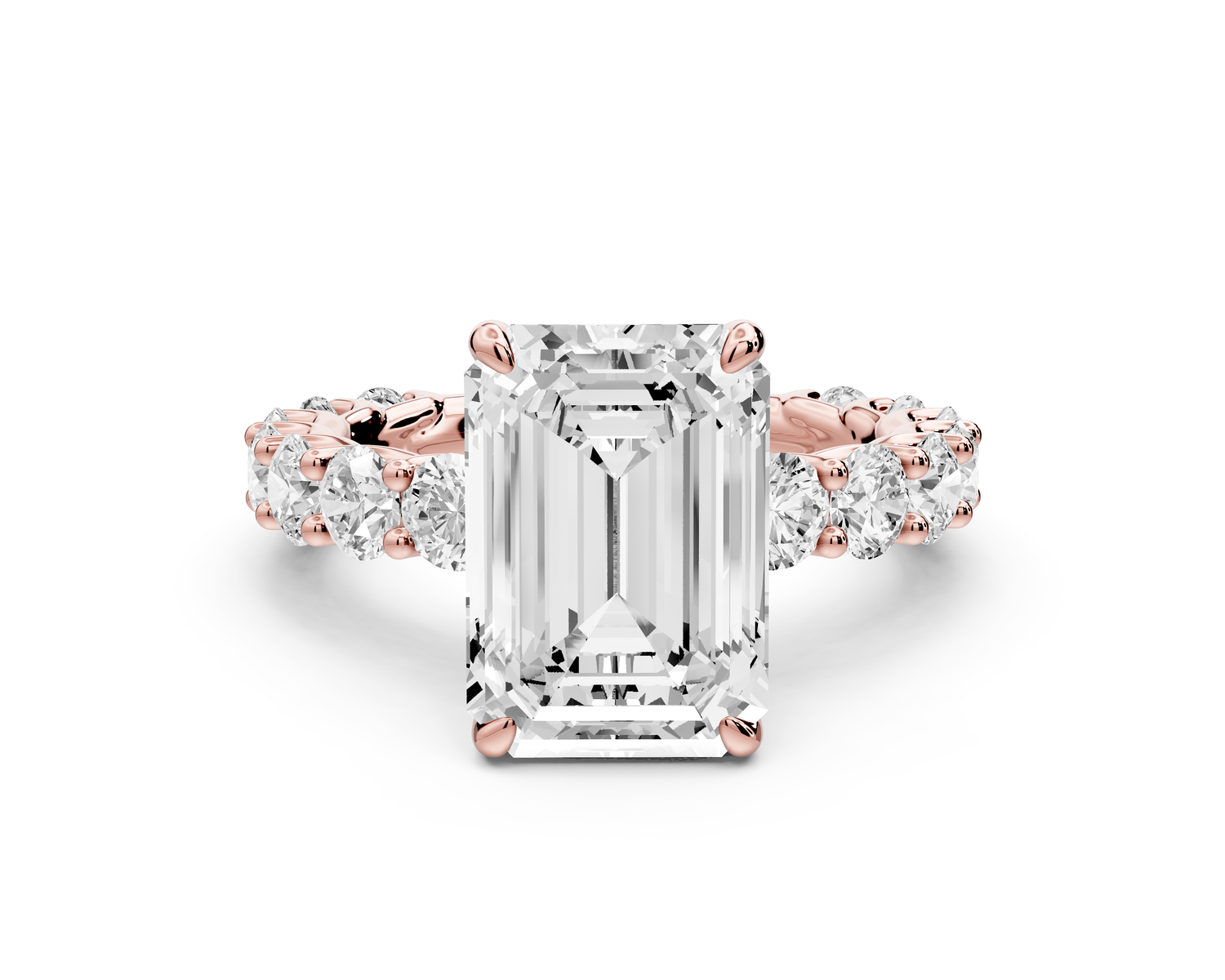 Siena - 4ct 14k rose gold emerald Hidden Halo with Shared Prong Pavé Engagement Ring