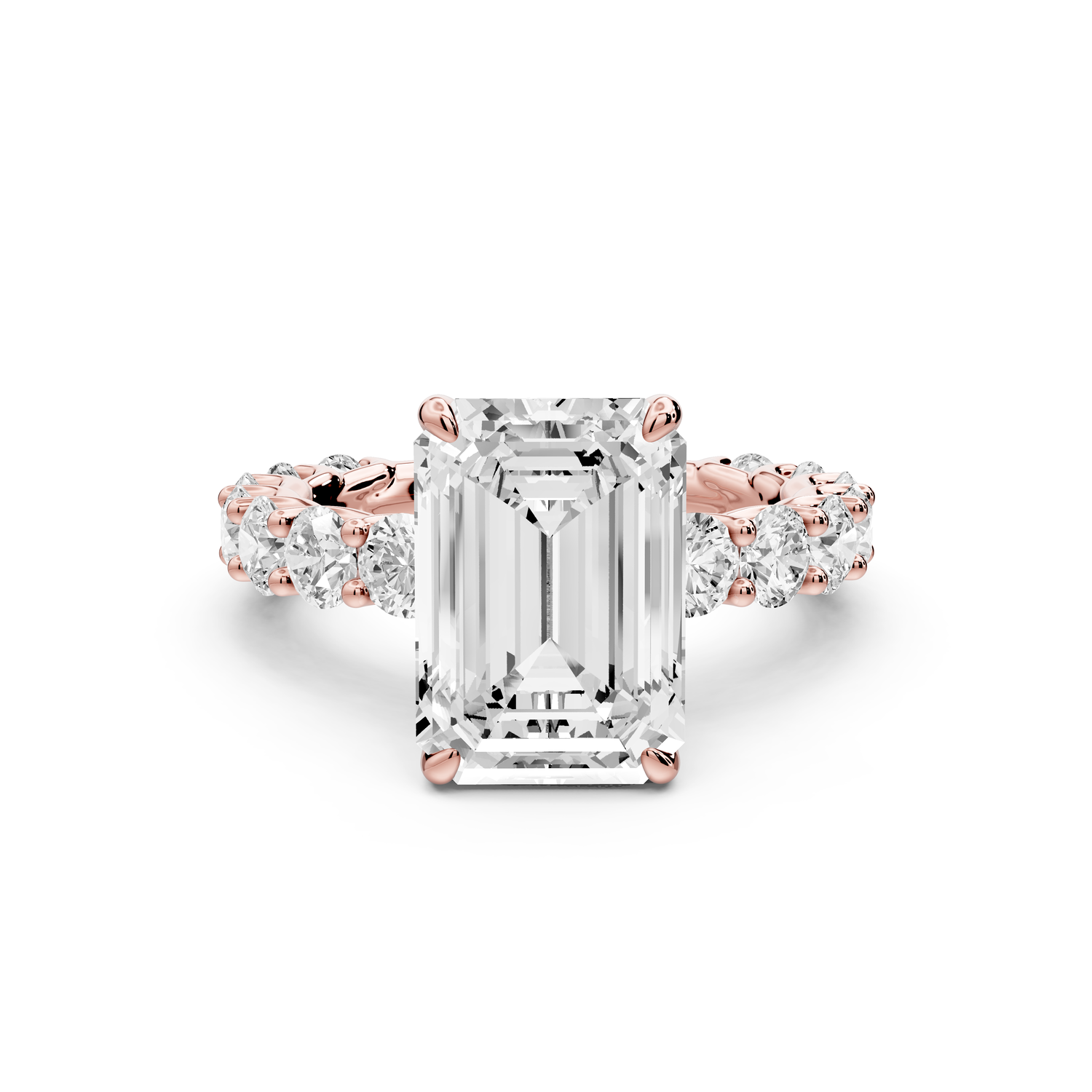 Siena - 4ct 14k rose gold emerald Hidden Halo with Shared Prong Pavé Engagement Ring