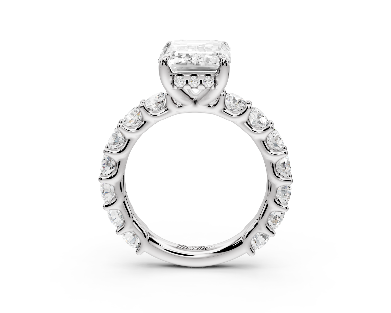 Siena - 4ct 14k white gold emerald Hidden Halo with Shared Prong Pavé Engagement Ring