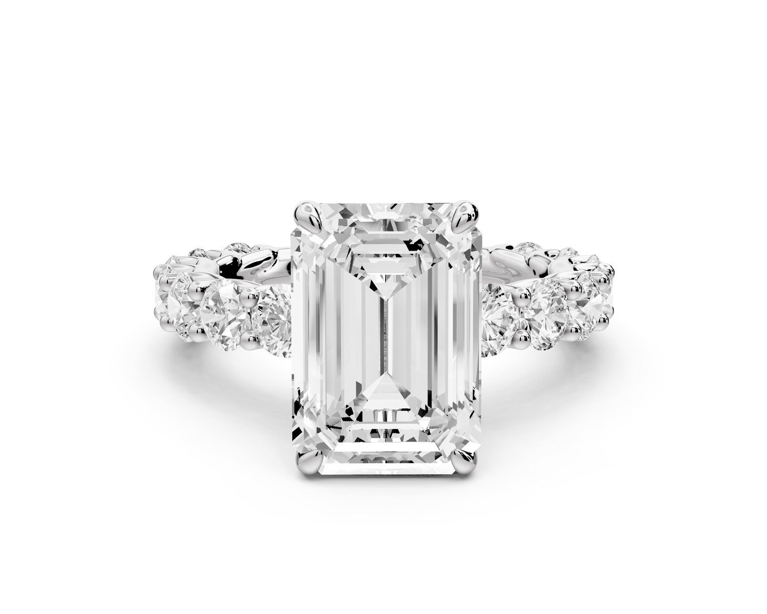 Siena - 4ct 14k white gold emerald Hidden Halo with Shared Prong Pavé Engagement Ring