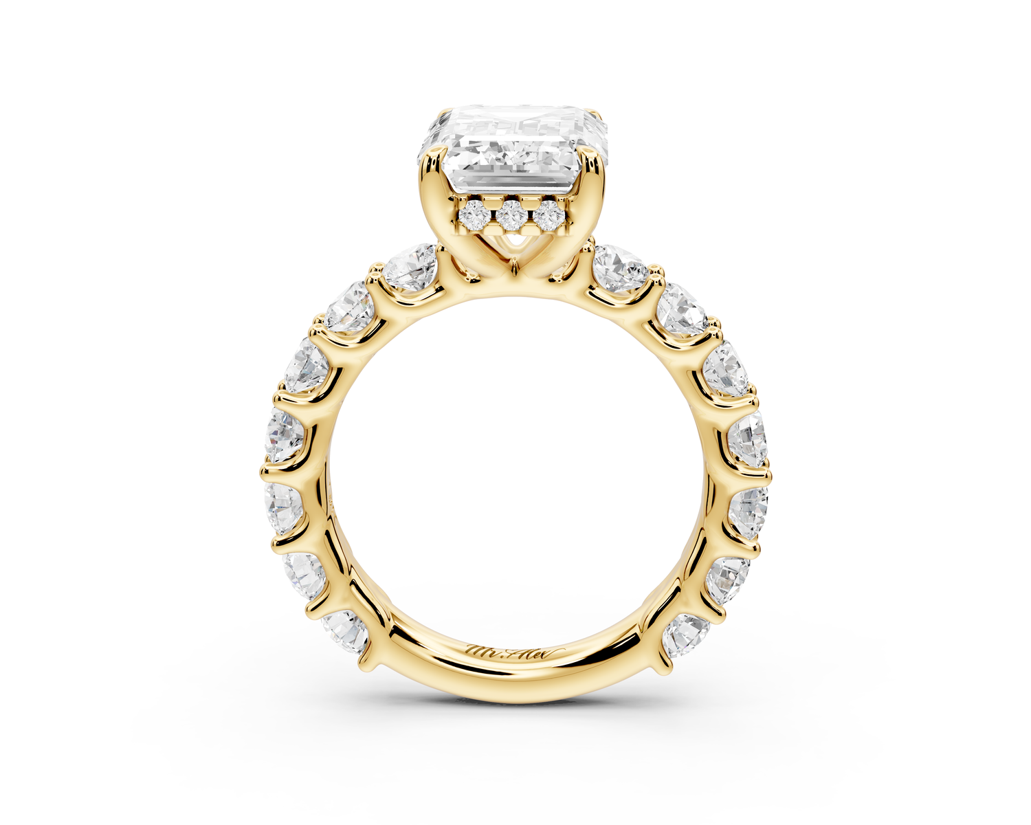 Siena - 4ct 14k yellow gold emerald Hidden Halo with Shared Prong Pavé Engagement Ring