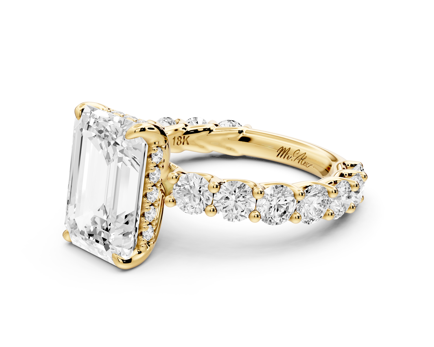 Siena - 4ct 14k yellow gold emerald Hidden Halo with Shared Prong Pavé Engagement Ring