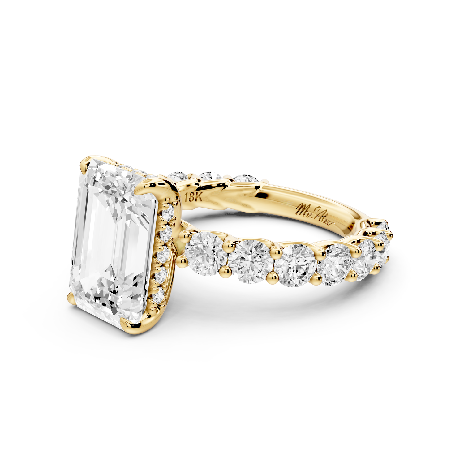 Siena - 4ct 14k yellow gold emerald Hidden Halo with Shared Prong Pavé Engagement Ring