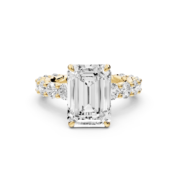 Siena - 4ct 14k yellow gold emerald Hidden Halo with Shared Prong Pavé Engagement Ring
