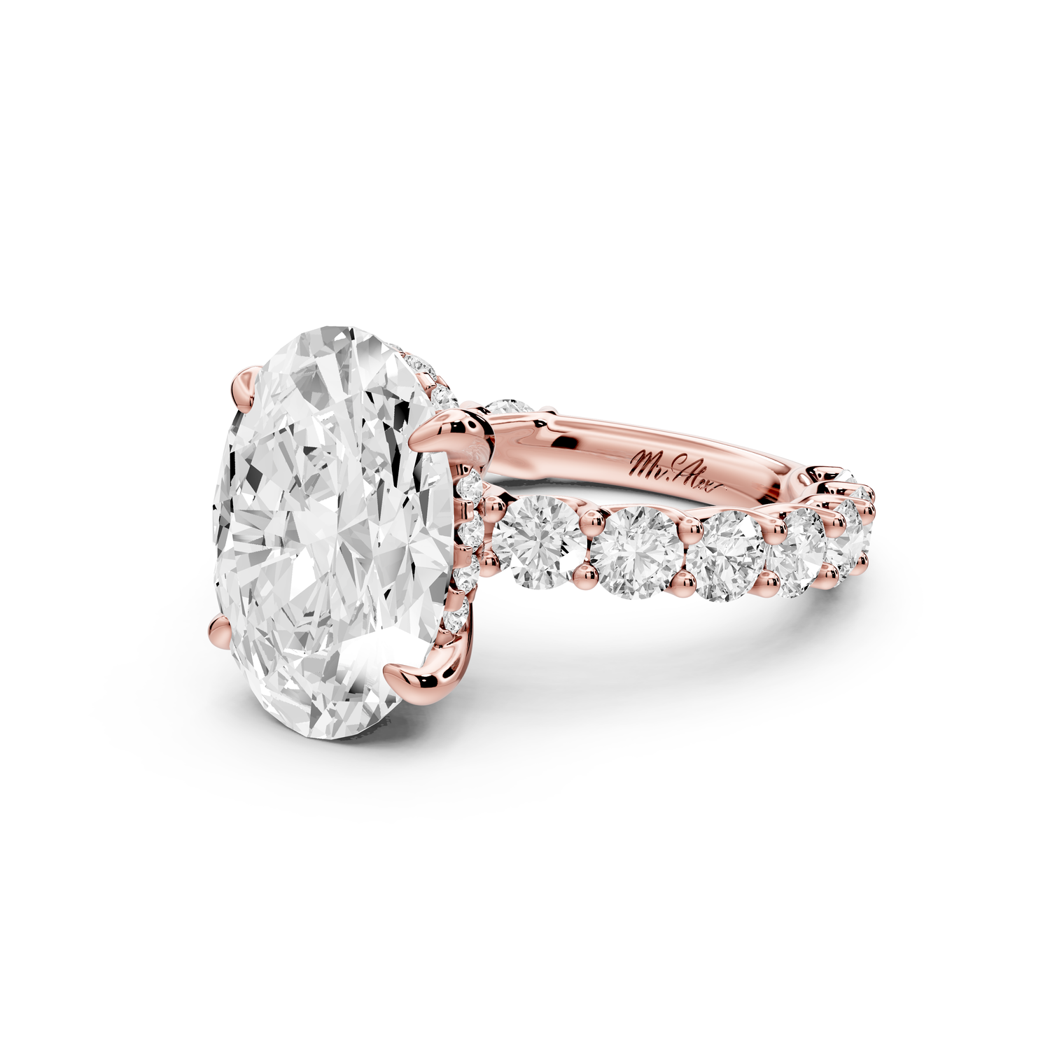 Siena - 4ct 14k rose gold oval Hidden Halo with Shared Prong Pavé Engagement Ring