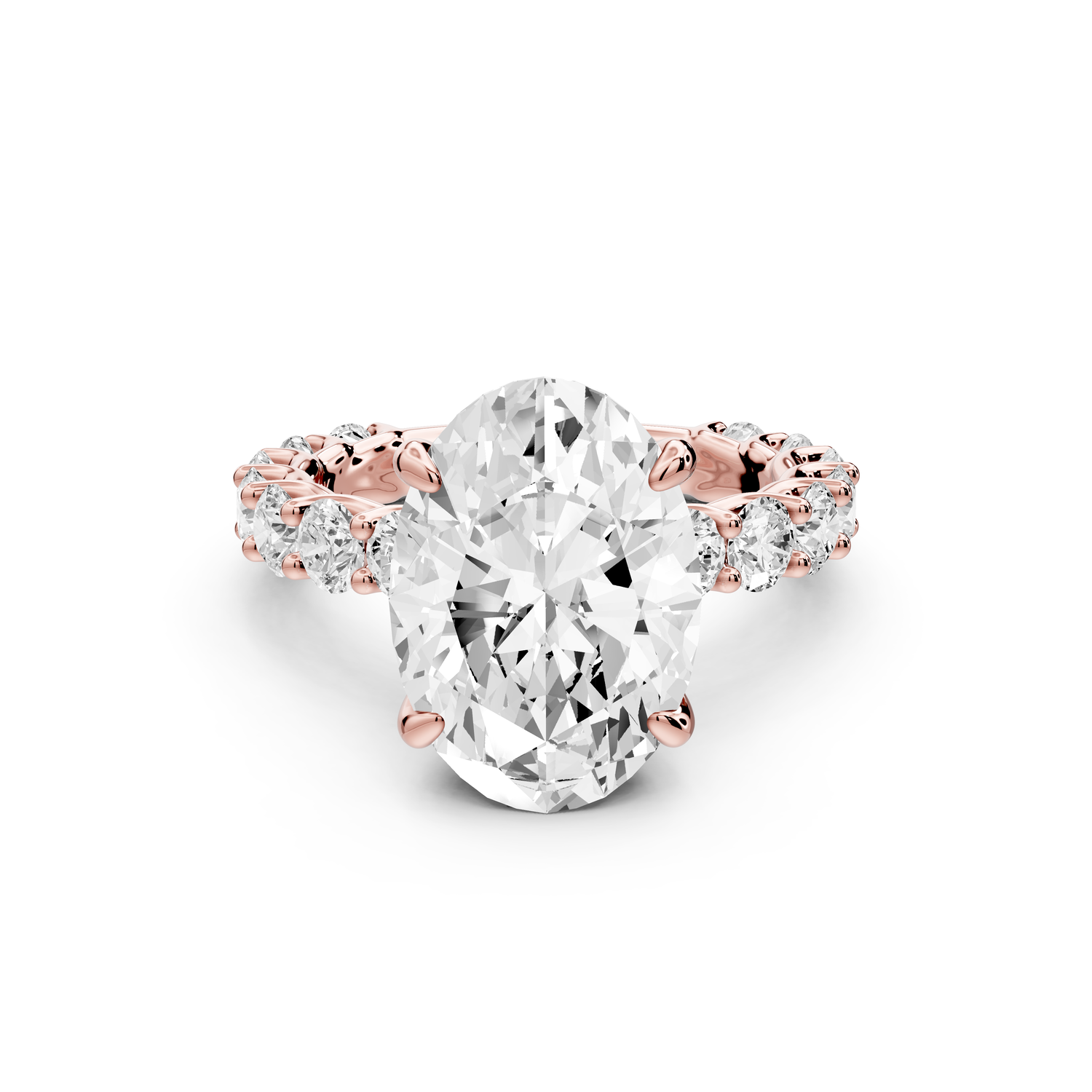 Siena - 4ct 14k rose gold oval Hidden Halo with Shared Prong Pavé Engagement Ring