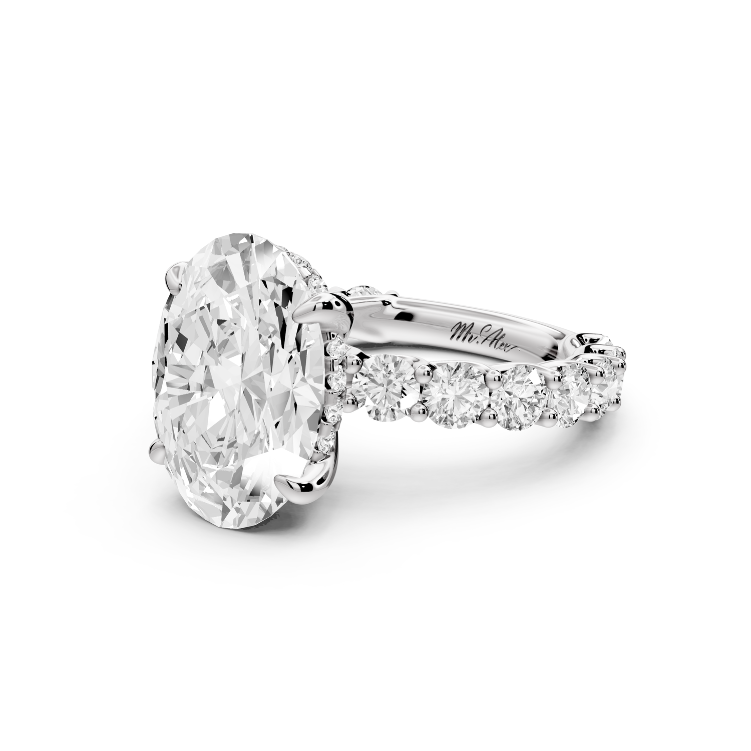 Siena - 4ct 14k white gold oval Hidden Halo with Shared Prong Pavé Engagement Ring