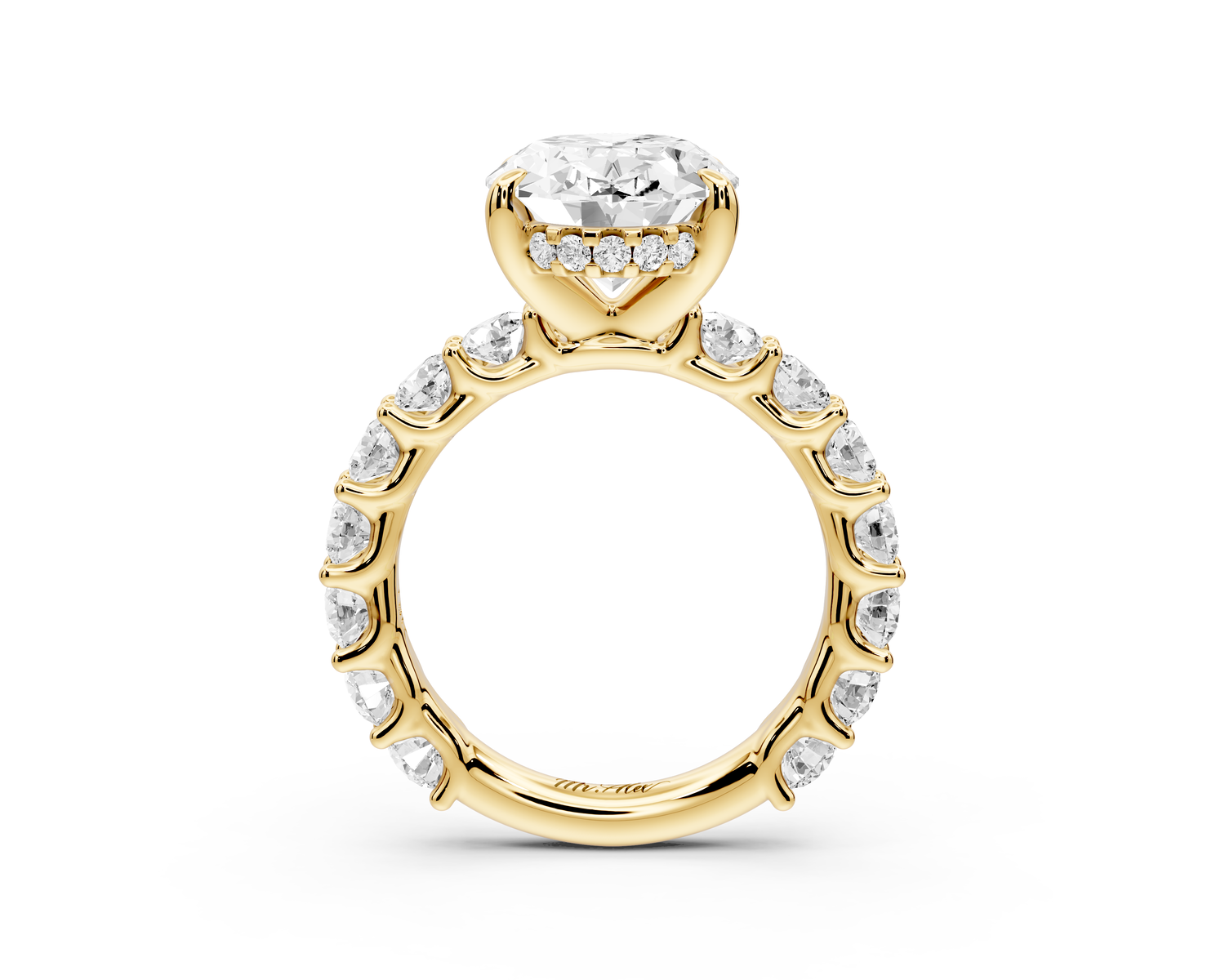 Siena - 4ct 14k yellow gold oval Hidden Halo with Shared Prong Pavé Engagement Ring