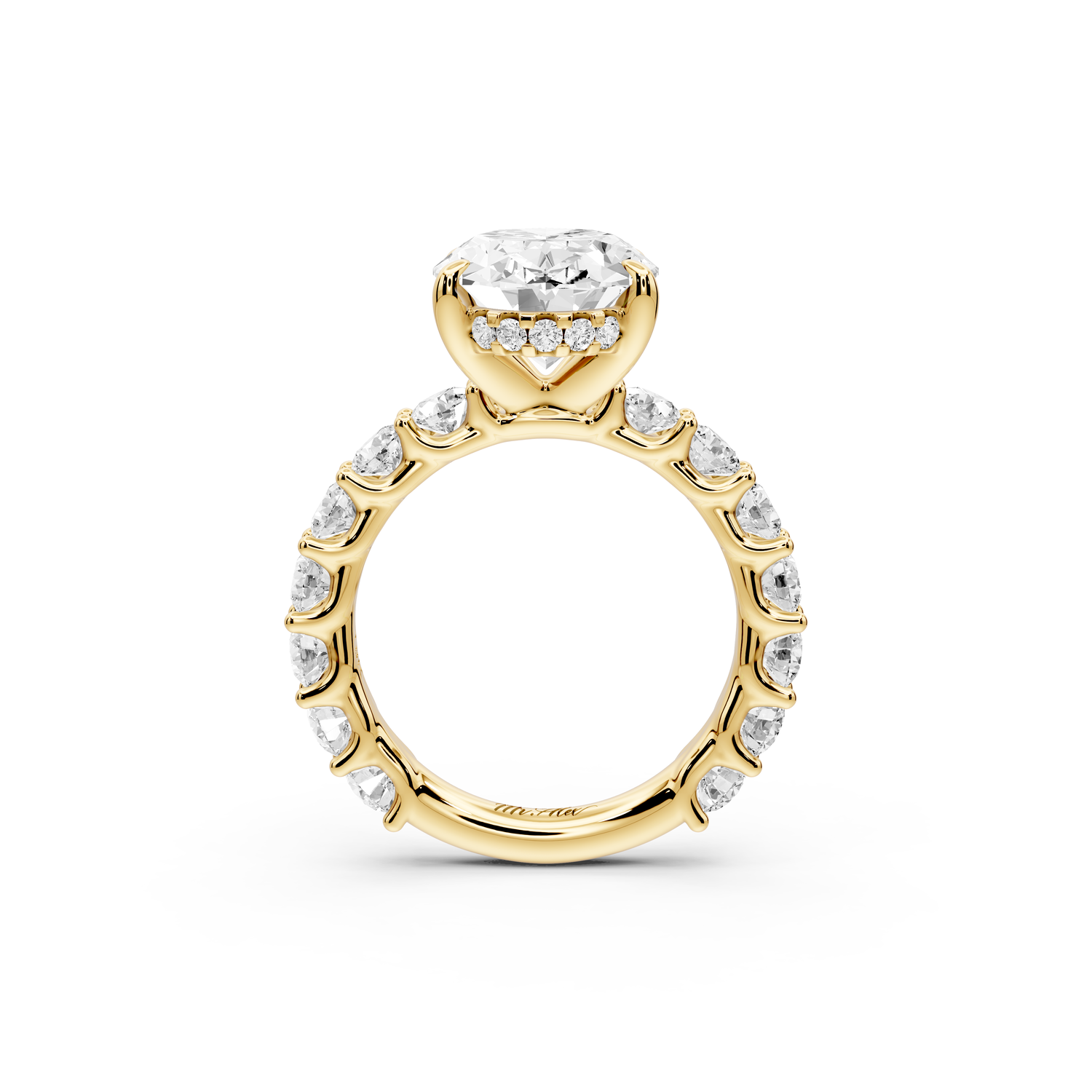 Siena - 4ct 14k yellow gold oval Hidden Halo with Shared Prong Pavé Engagement Ring