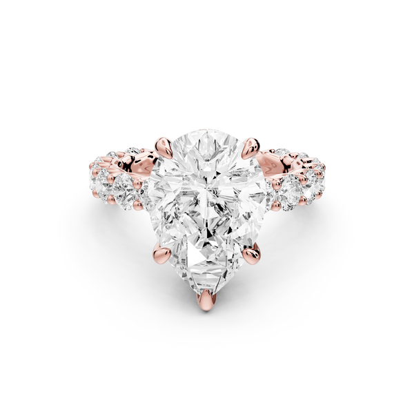 Siena - 4ct 14k rose gold pear Hidden Halo with Shared Prong Pavé Engagement Ring