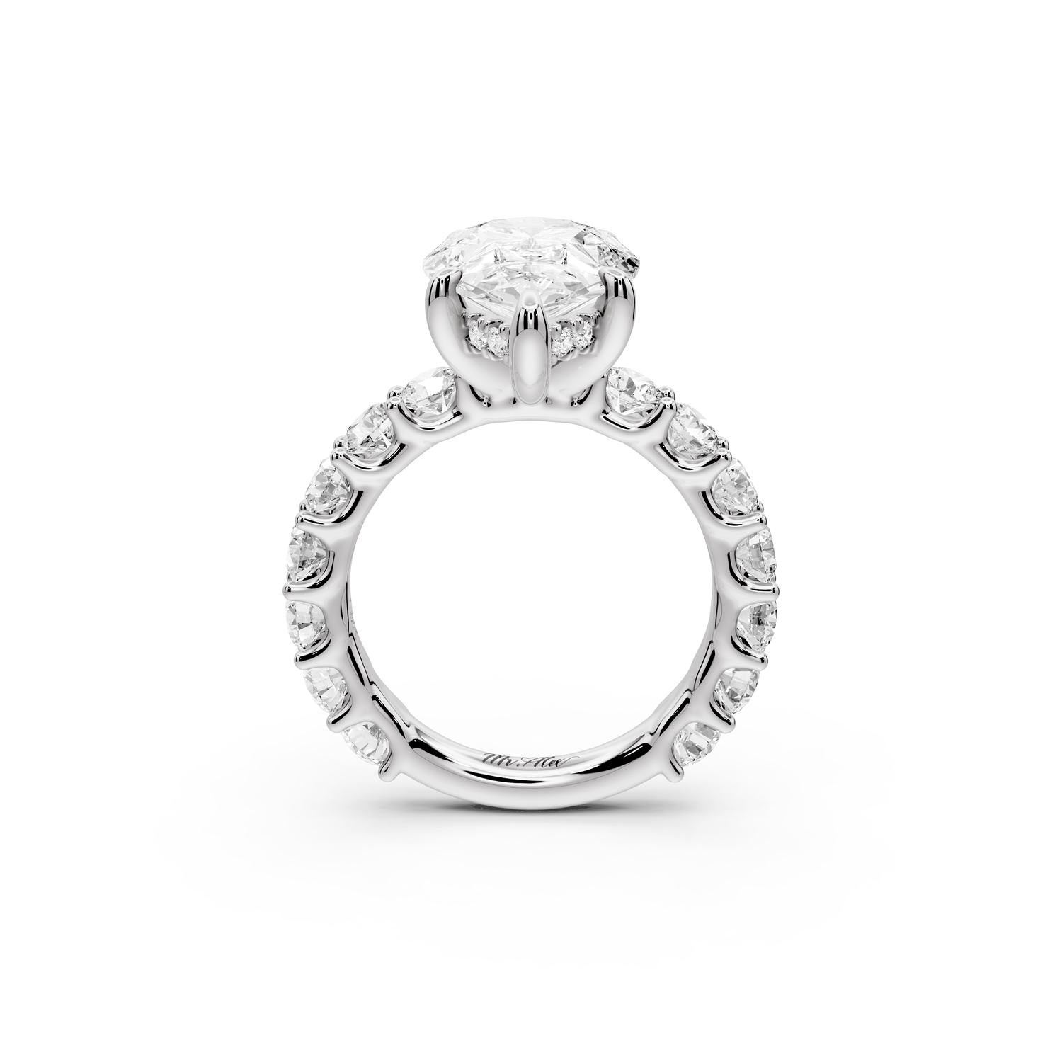 Siena - 4ct 14k white gold pear Hidden Halo with Shared Prong Pavé Engagement Ring