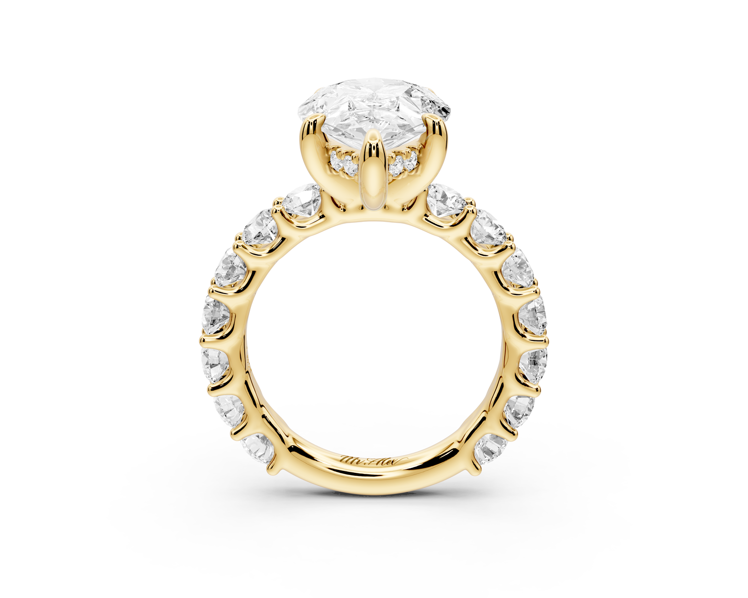 Siena - 4ct 14k yellow gold pear Hidden Halo with Shared Prong Pavé Engagement Ring