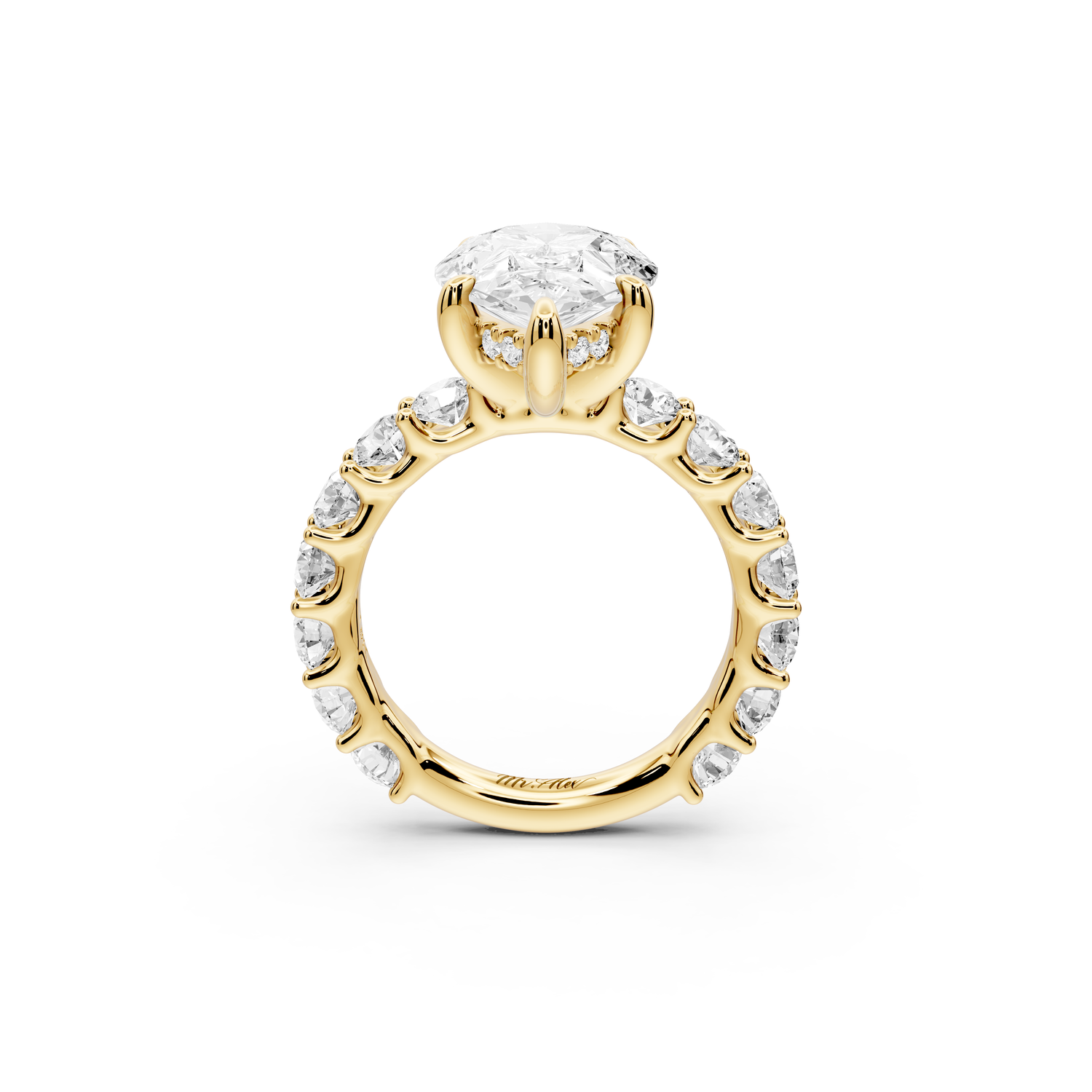 Siena - 4ct 14k yellow gold pear Hidden Halo with Shared Prong Pavé Engagement Ring