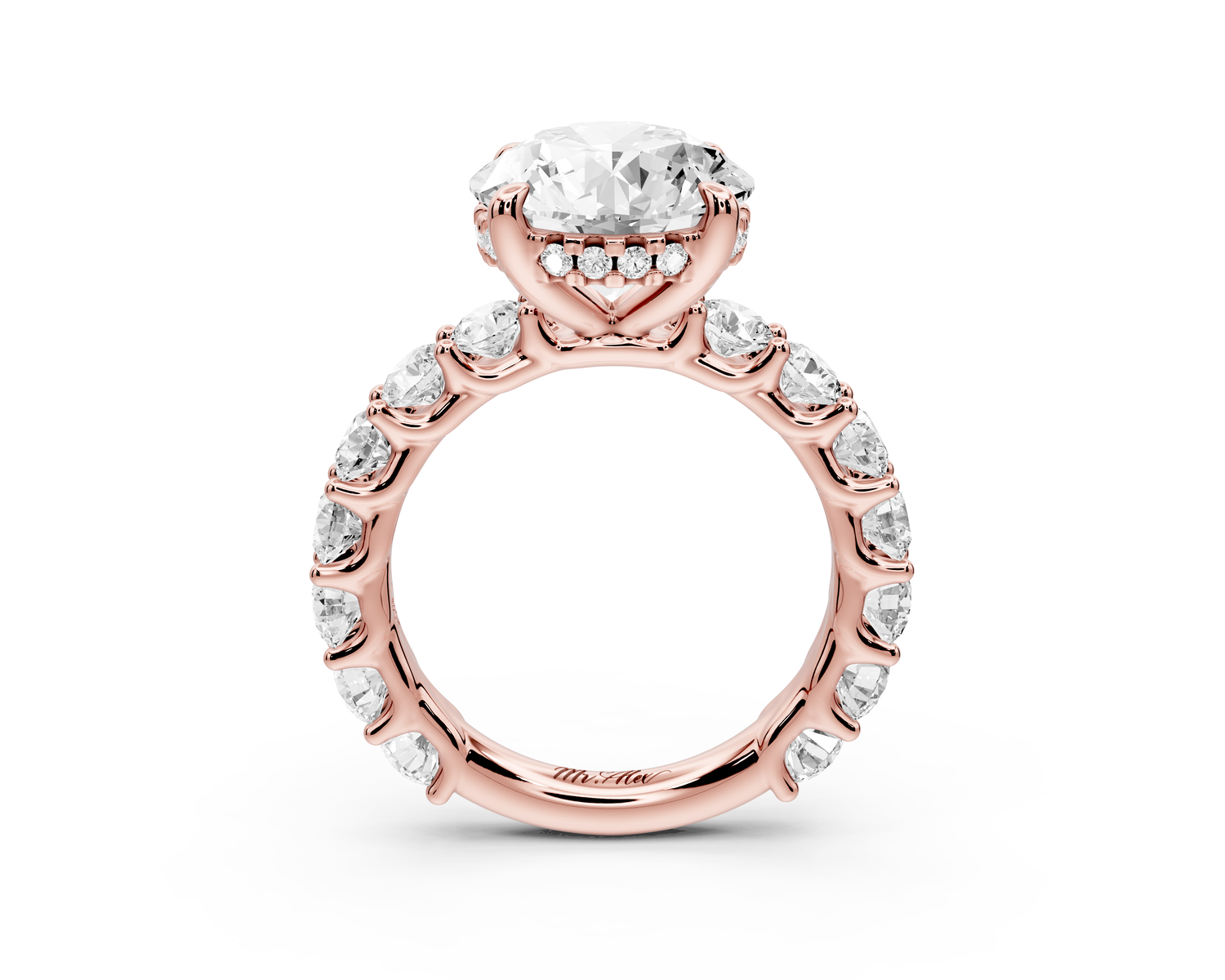 Siena - 4ct 14k rose gold round Hidden Halo with Shared Prong Pavé Engagement Ring