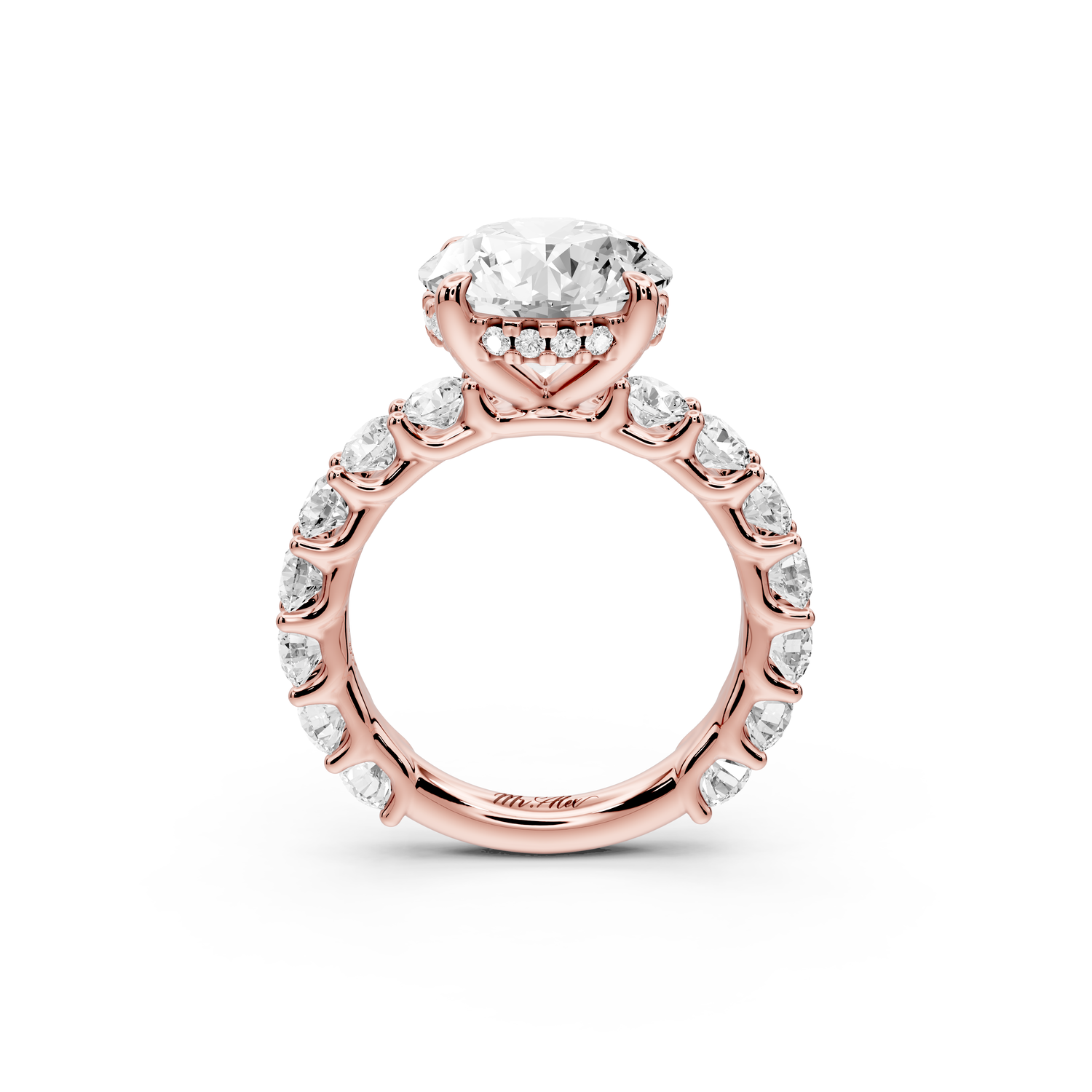 Siena - 4ct 14k rose gold round Hidden Halo with Shared Prong Pavé Engagement Ring