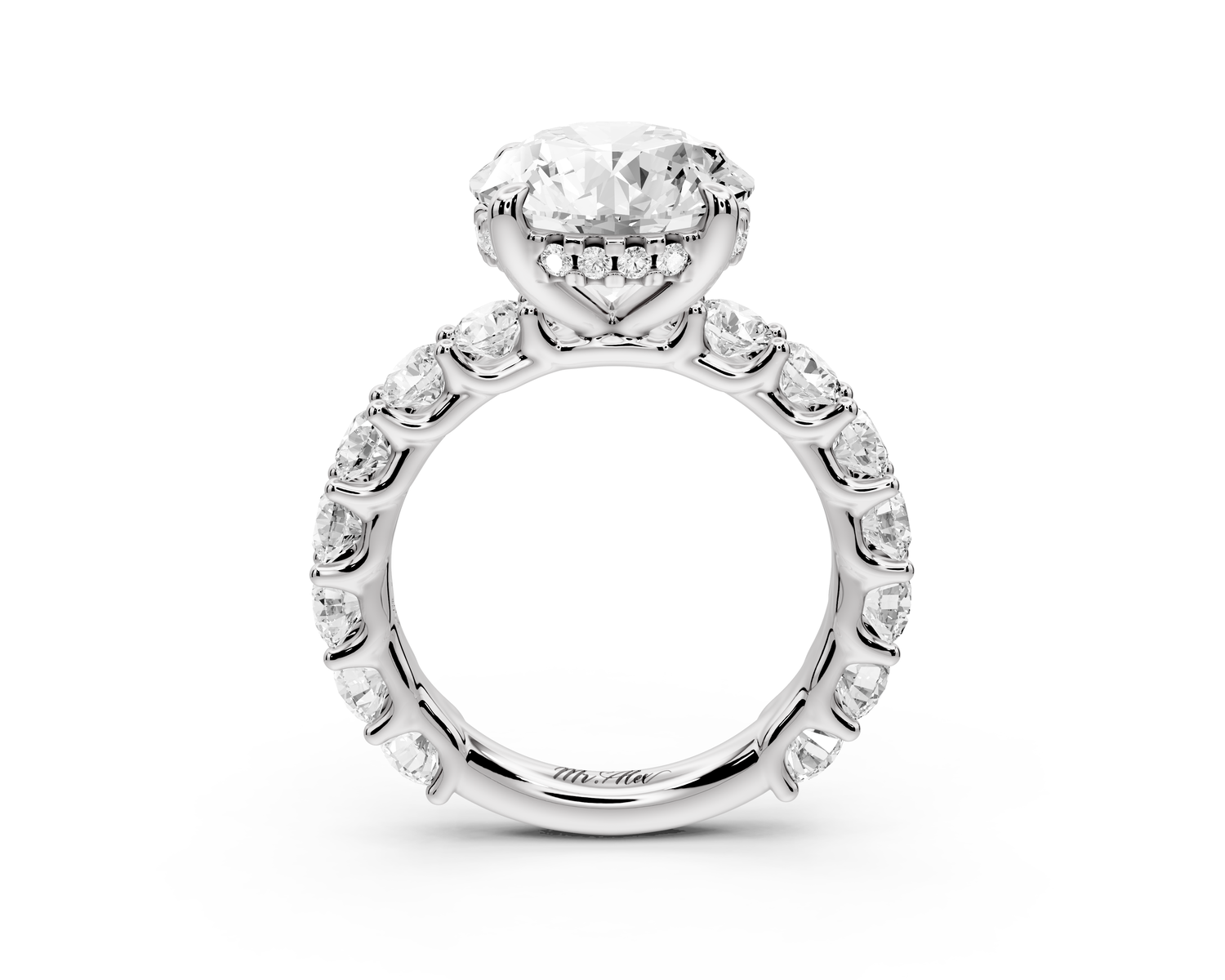 Siena - 4ct 14k white gold round Hidden Halo with Shared Prong Pavé Engagement Ring