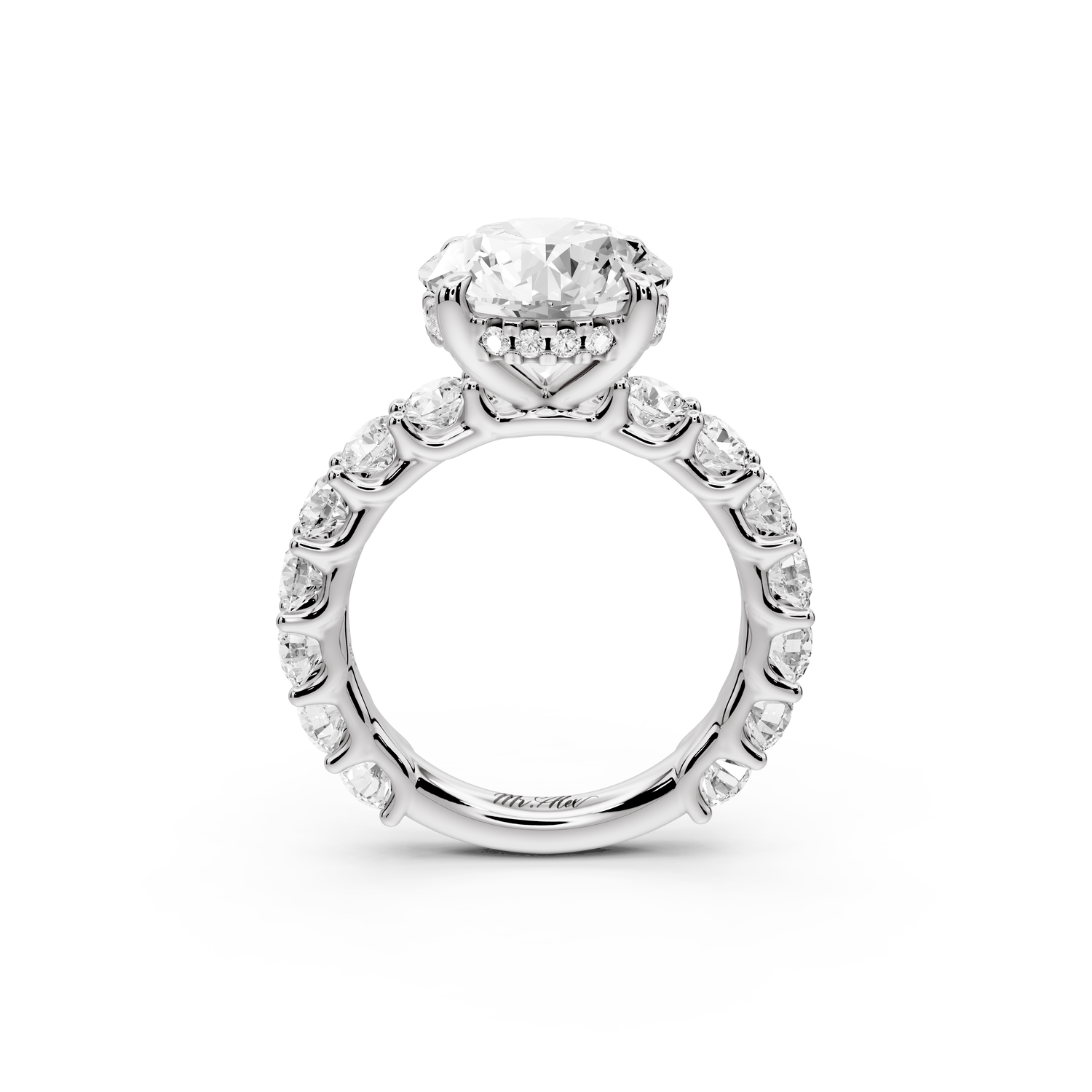Siena - 4ct 14k white gold round Hidden Halo with Shared Prong Pavé Engagement Ring