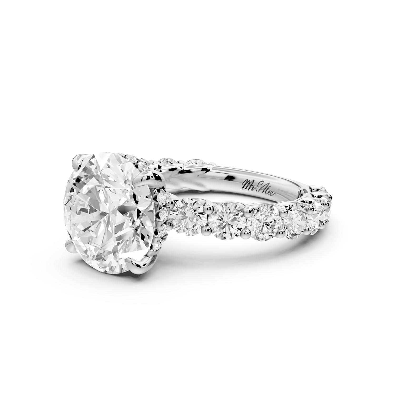 Siena - 4ct 14k white gold round Hidden Halo with Shared Prong Pavé Engagement Ring