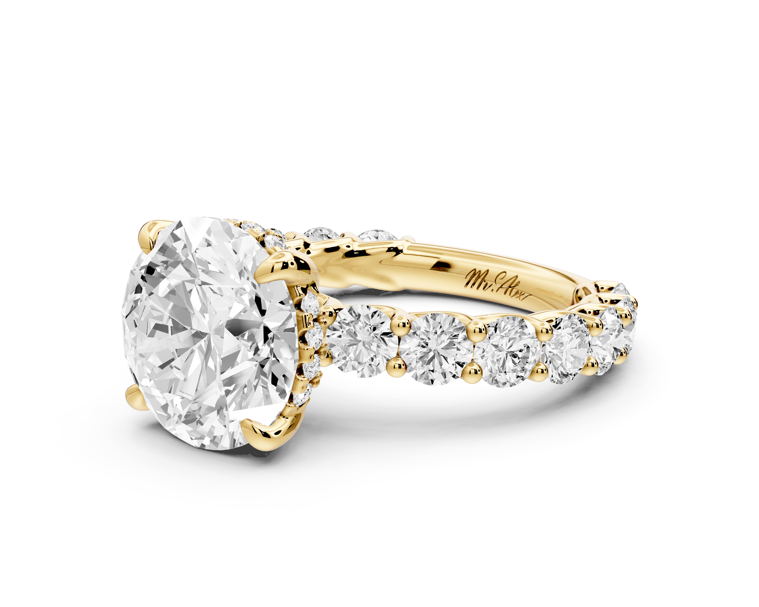 Siena - 4ct 14k yellow gold round Hidden Halo with Shared Prong Pavé Engagement Ring