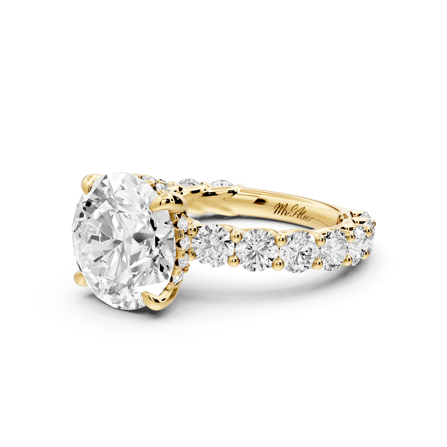 Siena - 4ct 14k yellow gold round Hidden Halo with Shared Prong Pavé Engagement Ring