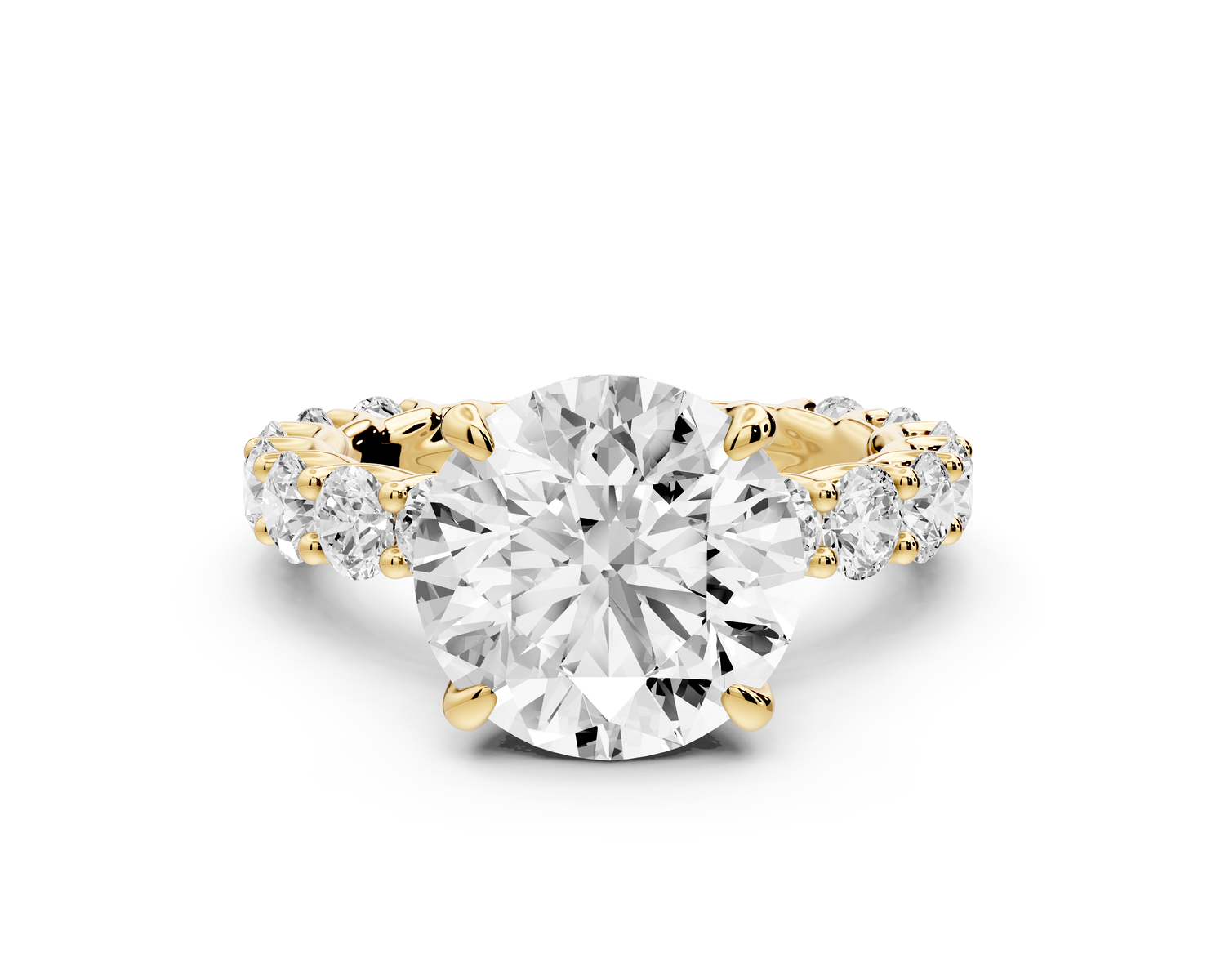 Siena - 4ct 14k yellow gold round Hidden Halo with Shared Prong Pavé Engagement Ring