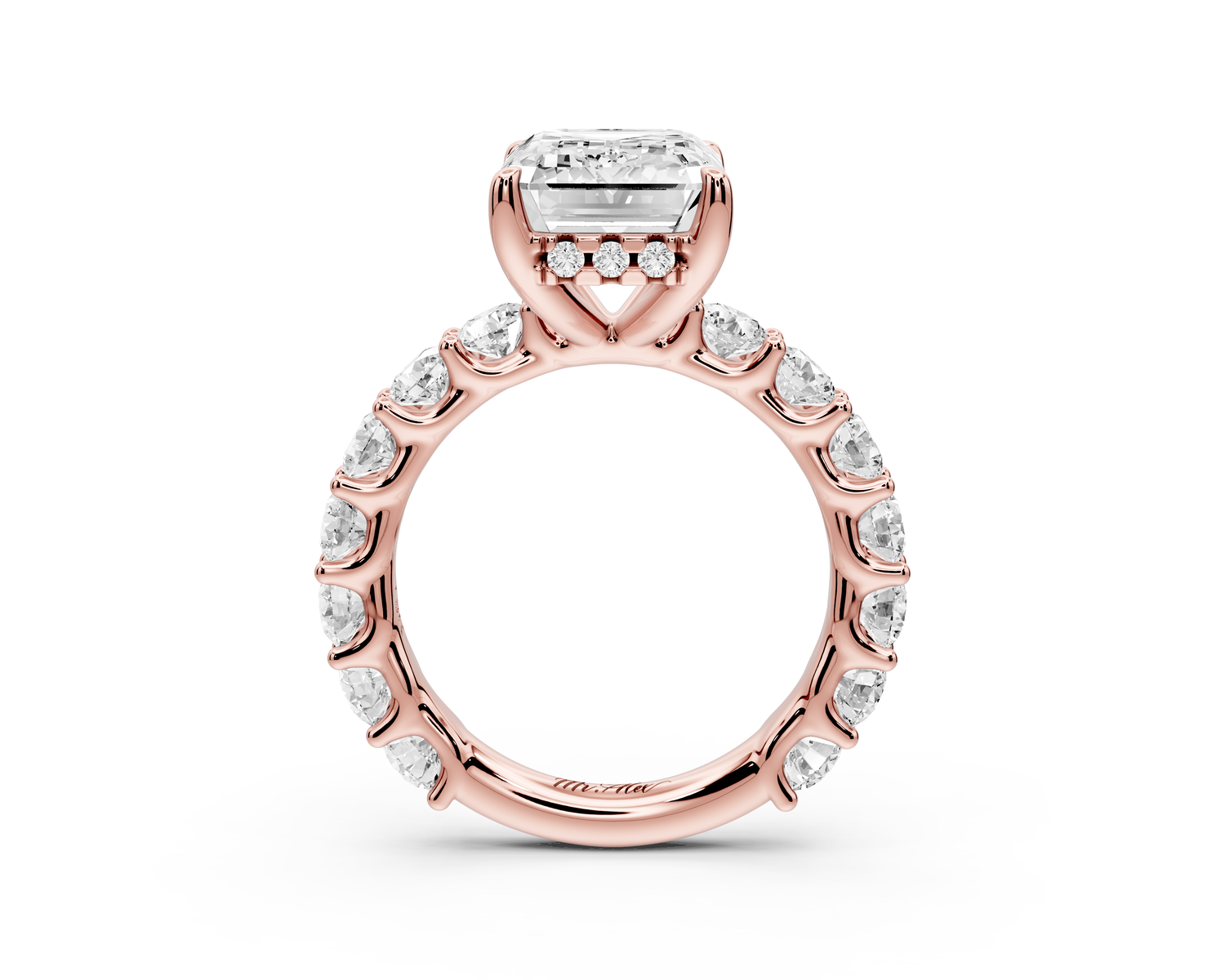 Siena - 5ct 14k rose gold emerald Hidden Halo with Shared Prong Pavé Engagement Ring