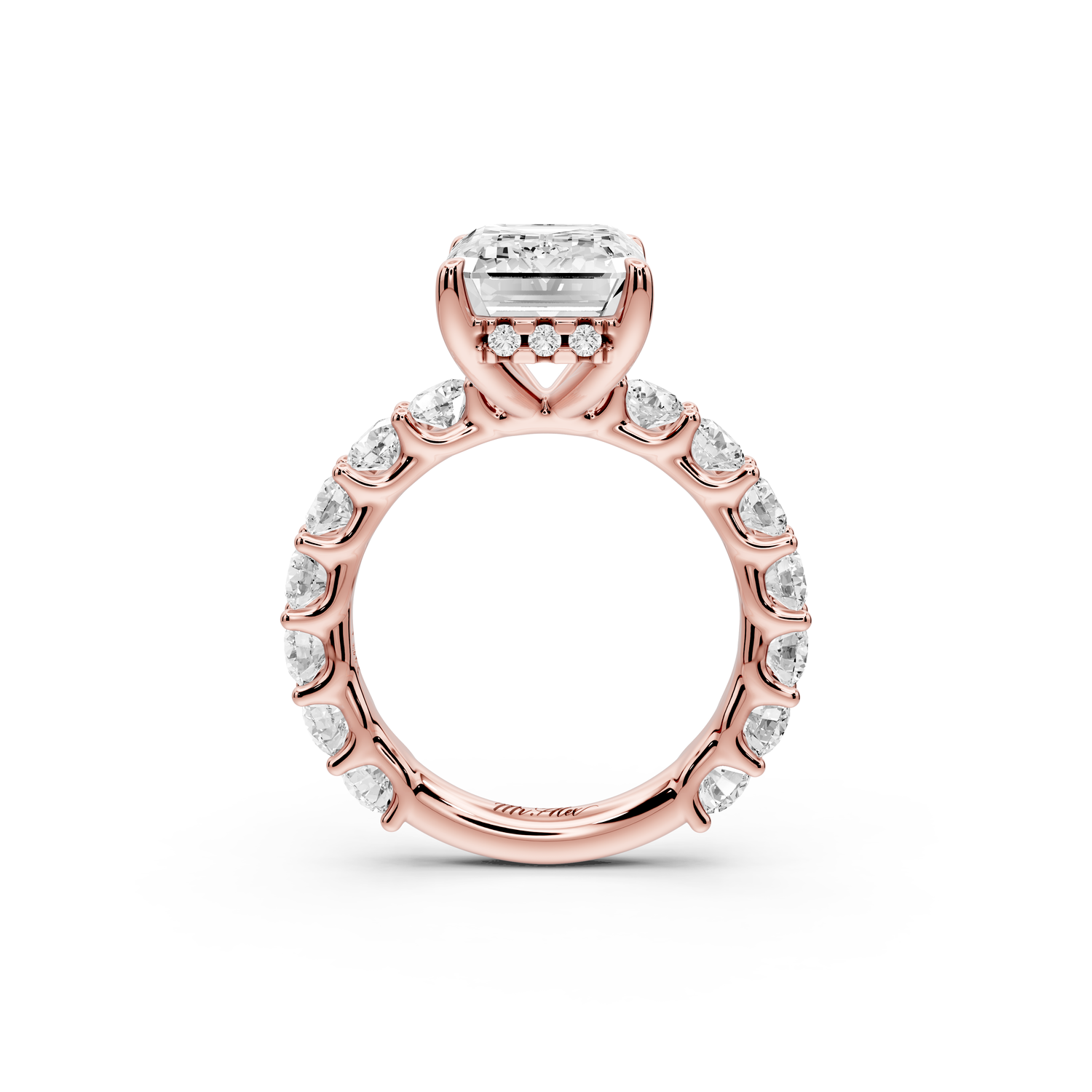 Siena - 5ct 14k rose gold emerald Hidden Halo with Shared Prong Pavé Engagement Ring