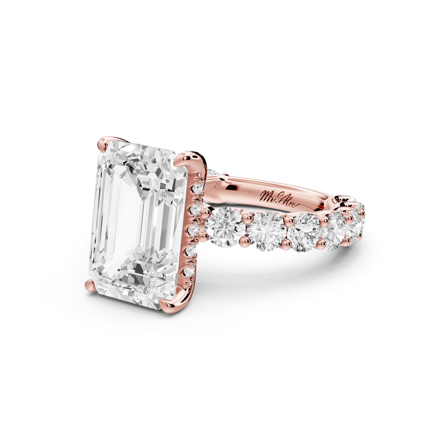 Siena - 5ct 14k rose gold emerald Hidden Halo with Shared Prong Pavé Engagement Ring