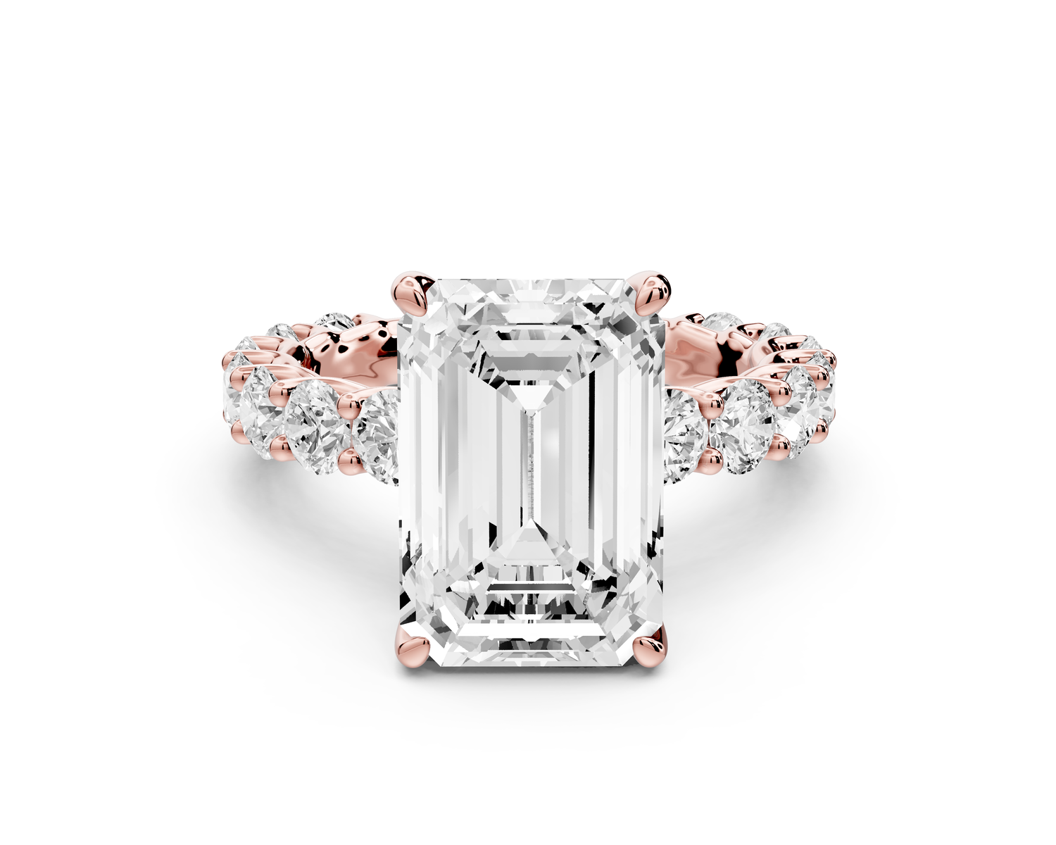 Siena - 5ct 14k rose gold emerald Hidden Halo with Shared Prong Pavé Engagement Ring