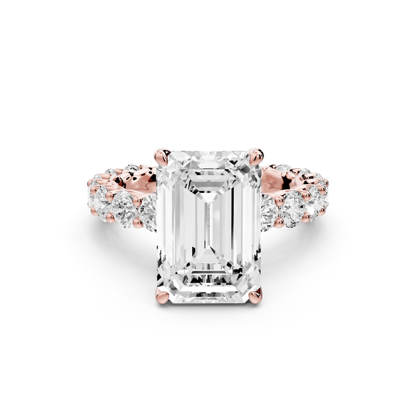 Siena - 5ct 14k rose gold emerald Hidden Halo with Shared Prong Pavé Engagement Ring