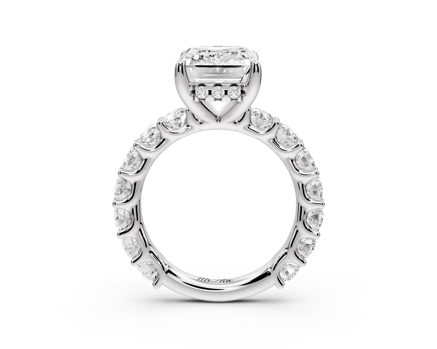 Siena - 5ct 14k white gold emerald Hidden Halo with Shared Prong Pavé Engagement Ring