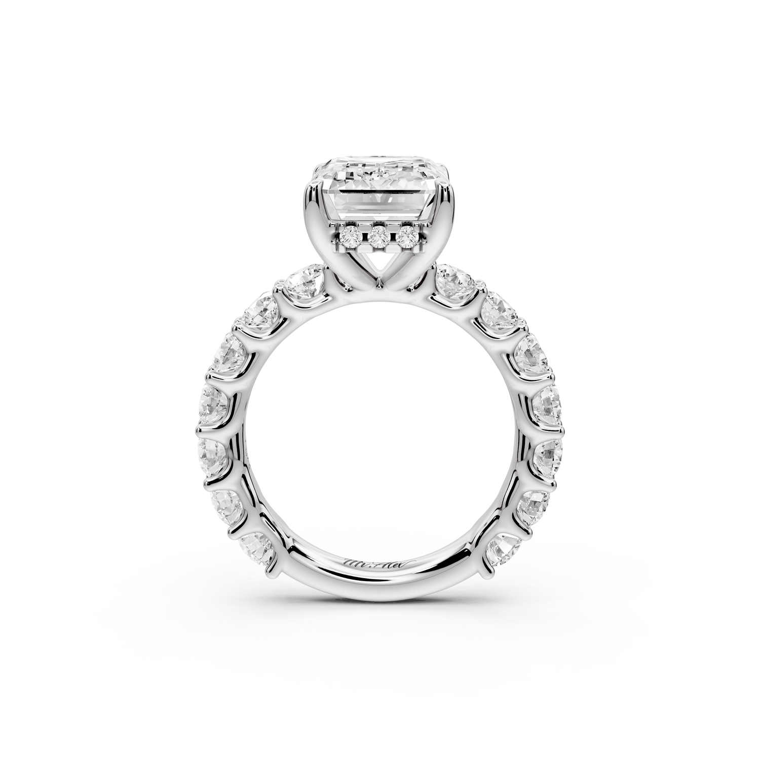 Siena - 5ct 14k white gold emerald Hidden Halo with Shared Prong Pavé Engagement Ring