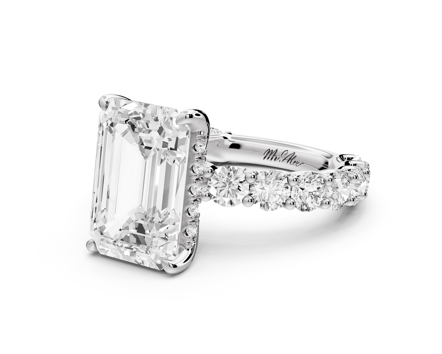 Siena - 5ct 14k white gold emerald Hidden Halo with Shared Prong Pavé Engagement Ring
